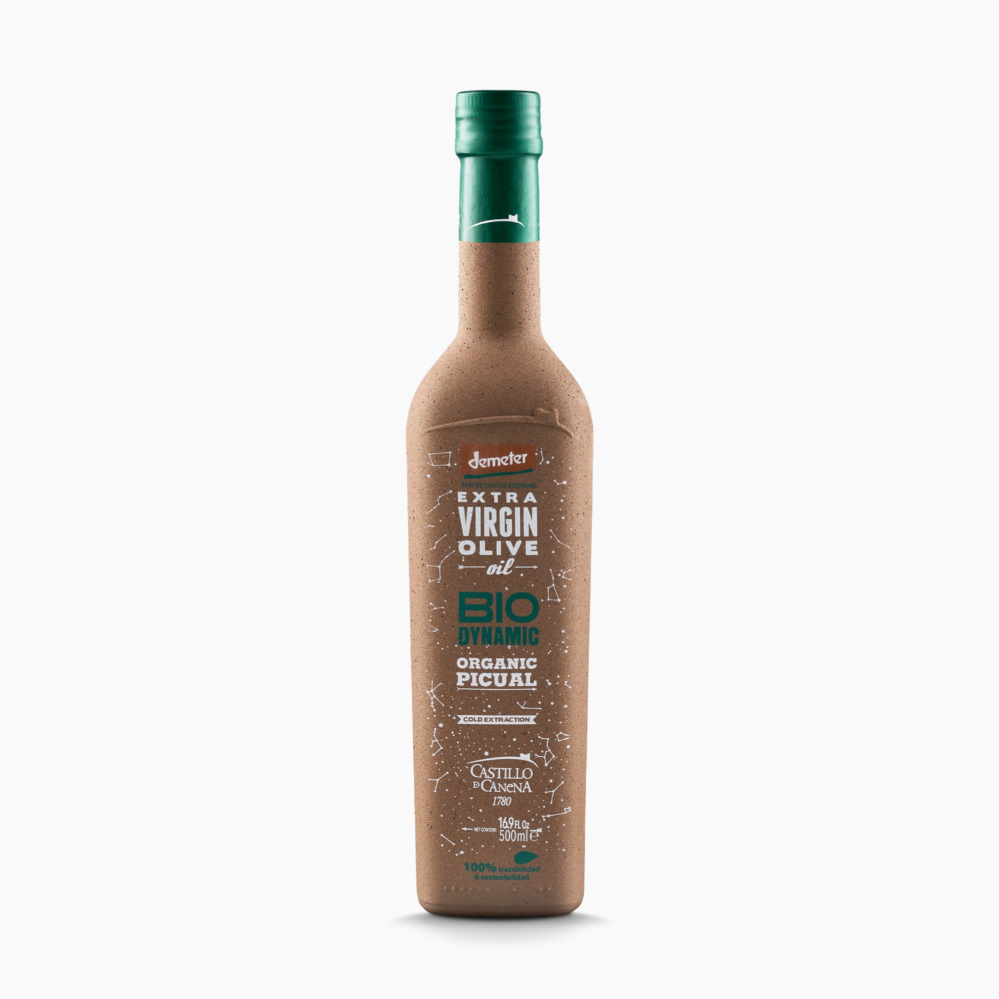500 ml bottle of Castillo de Canena Biodynamic Picual extra virgin olive oil.
