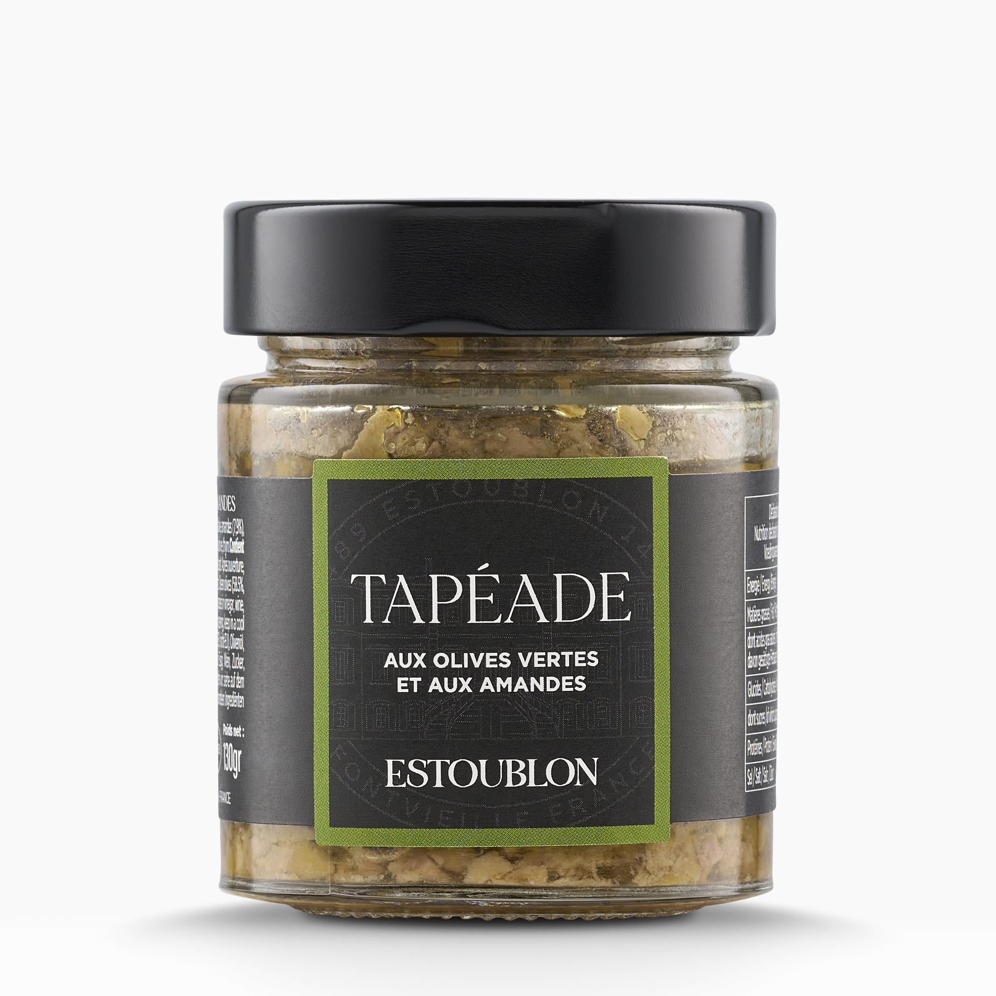 130g jar of Estoublon Green Olive with Almond Tapeade from France.