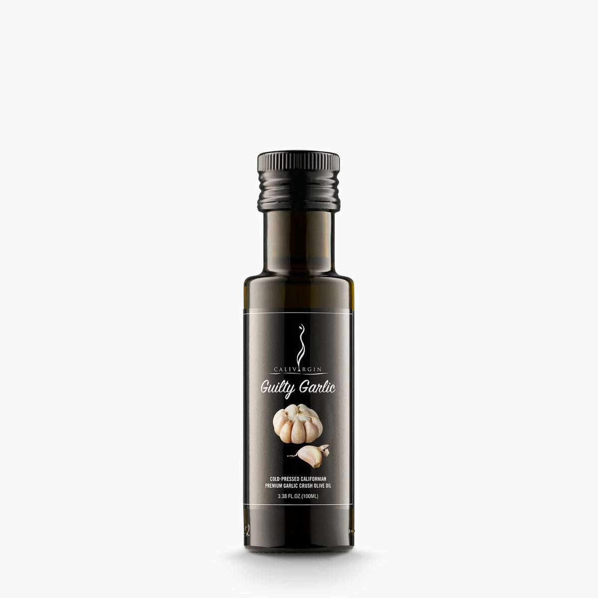 Calivirgin Guilty Garlic crushed extra virgin olive oil in a 100ml bottle.