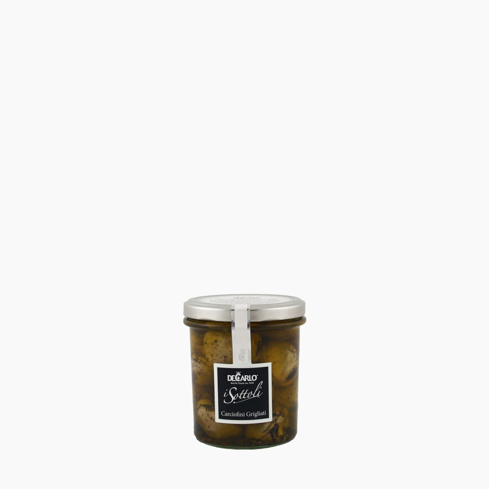 200g jar of De Carlo Grilled Artichokes from Italy.