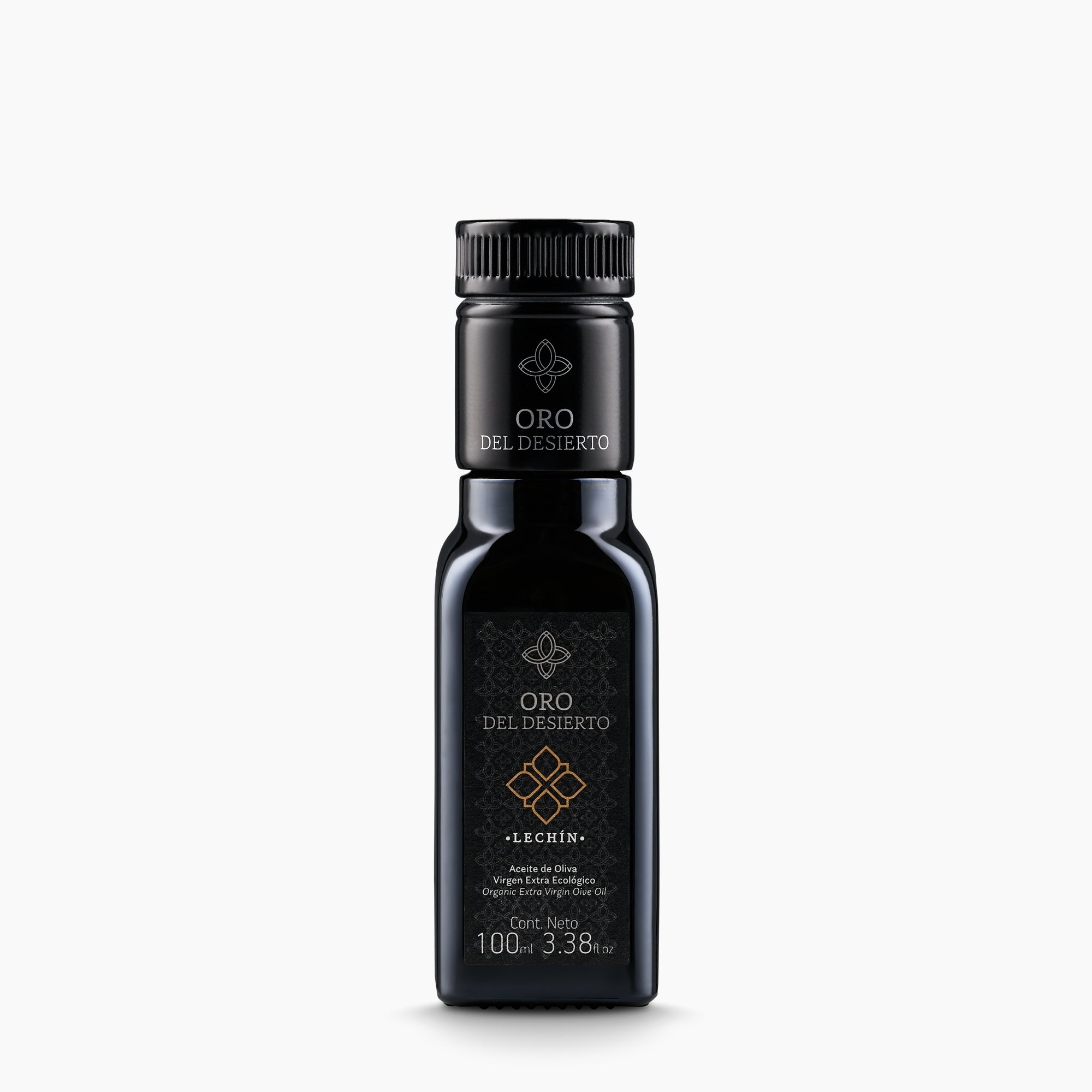 Oro del Desierto Organic Lechín extra virgin olive oil from Spain in a 100 ml bottle.