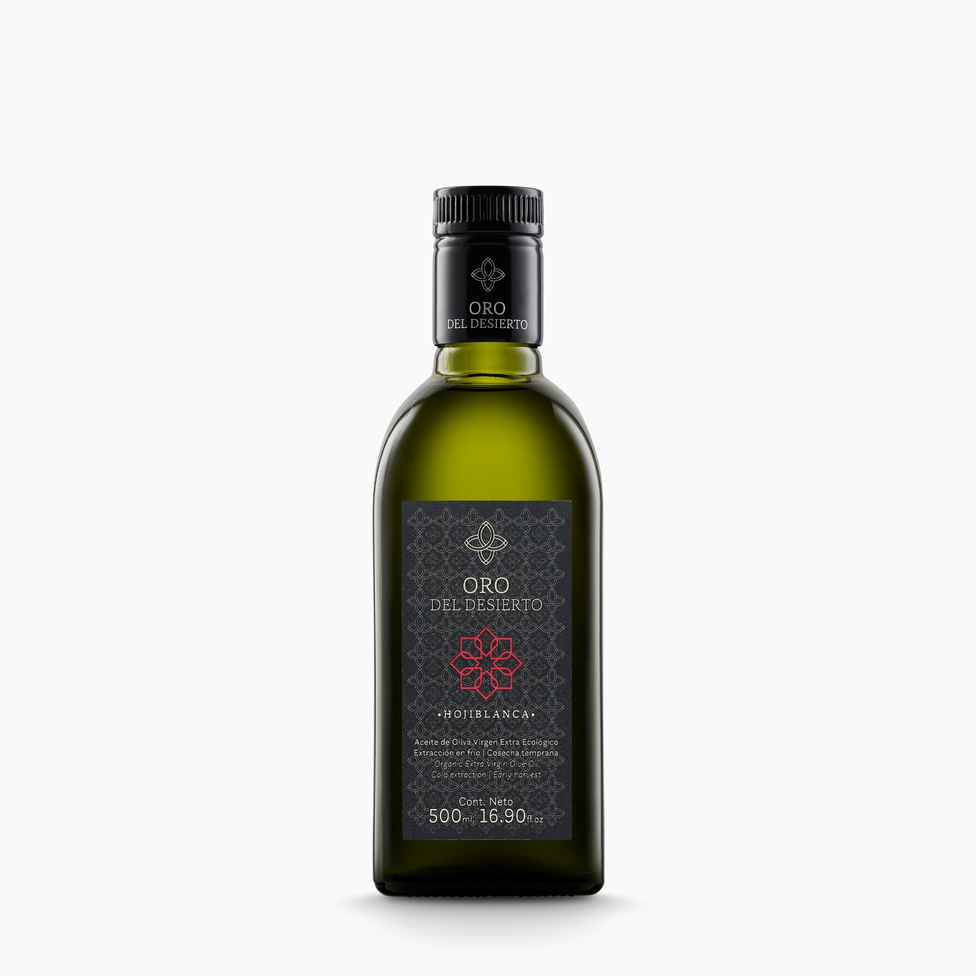 500ml bottle of Oro del Desierto Organic Hojiblanca extra virgin olive oil.