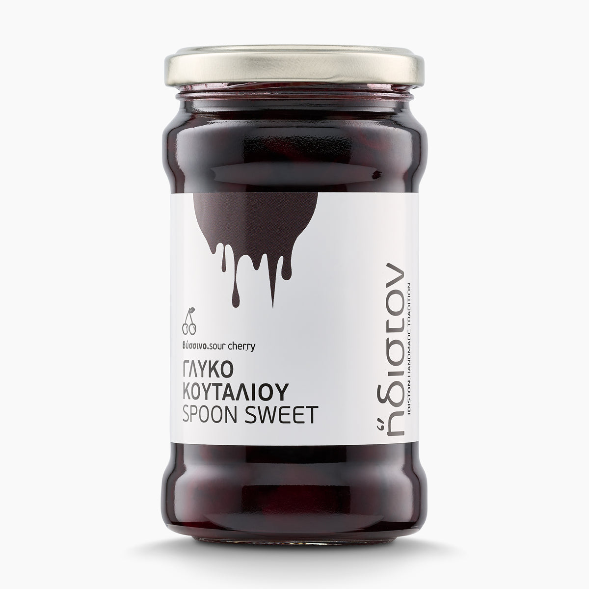 380g jar of Idiston Sour Cherry Spoon Sweet from Greece.