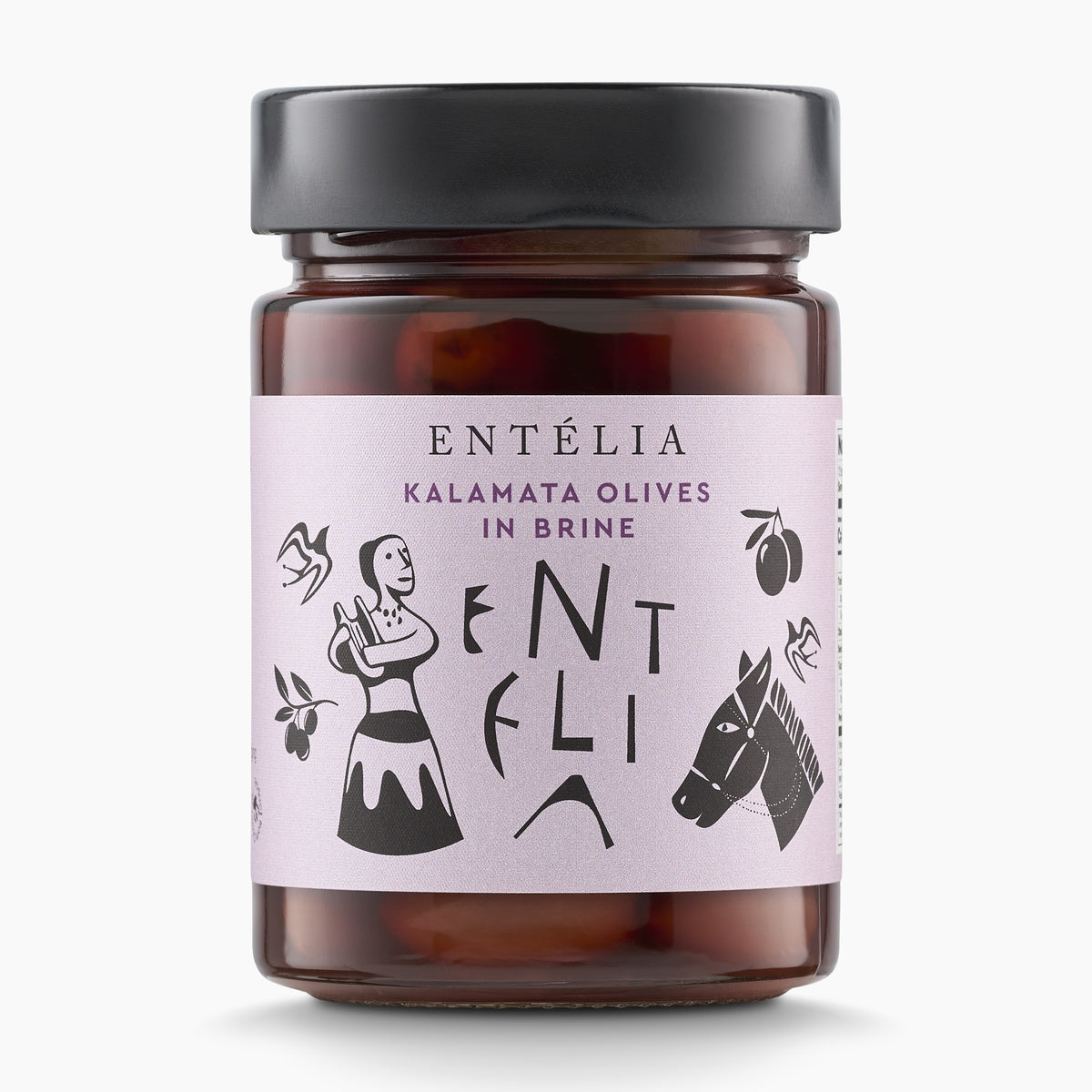 360g jar of Entelia Kalamata Olives in Brine from Greece.