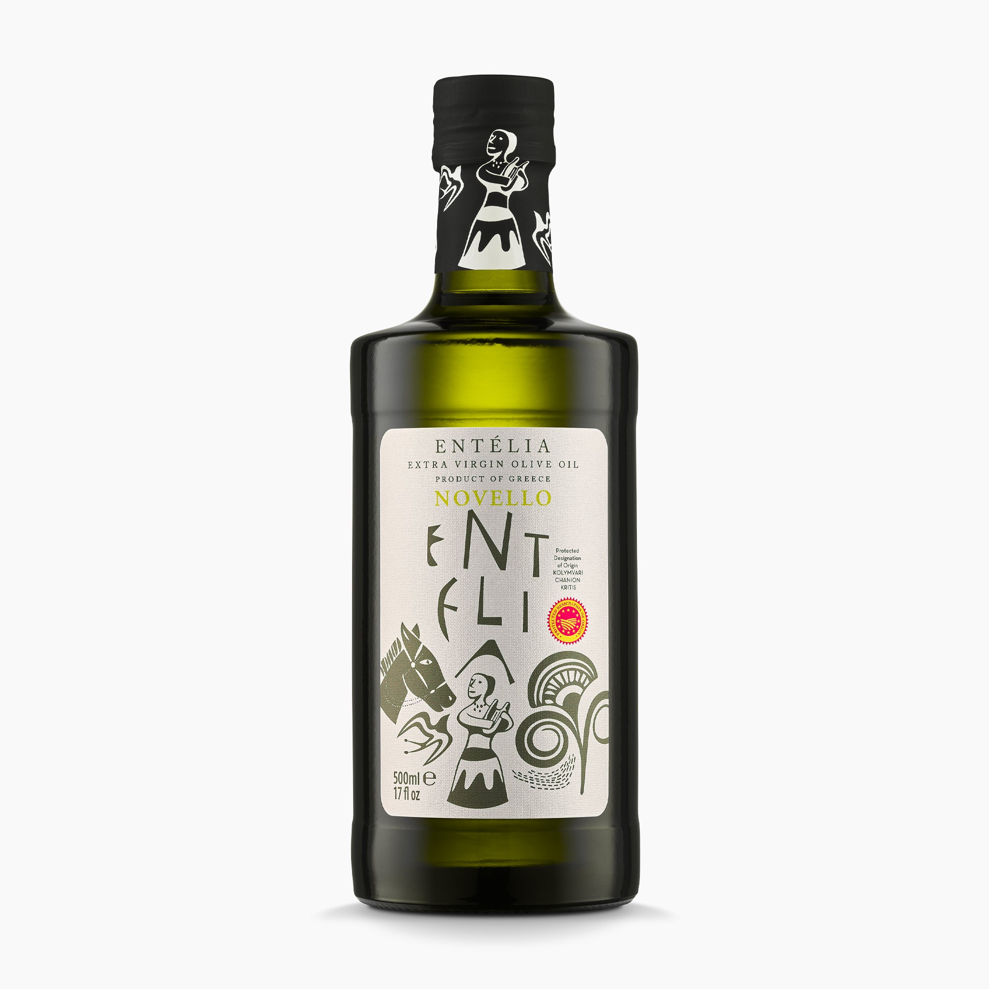 Entelia Novello 500ml extra virgin olive oil bottle.