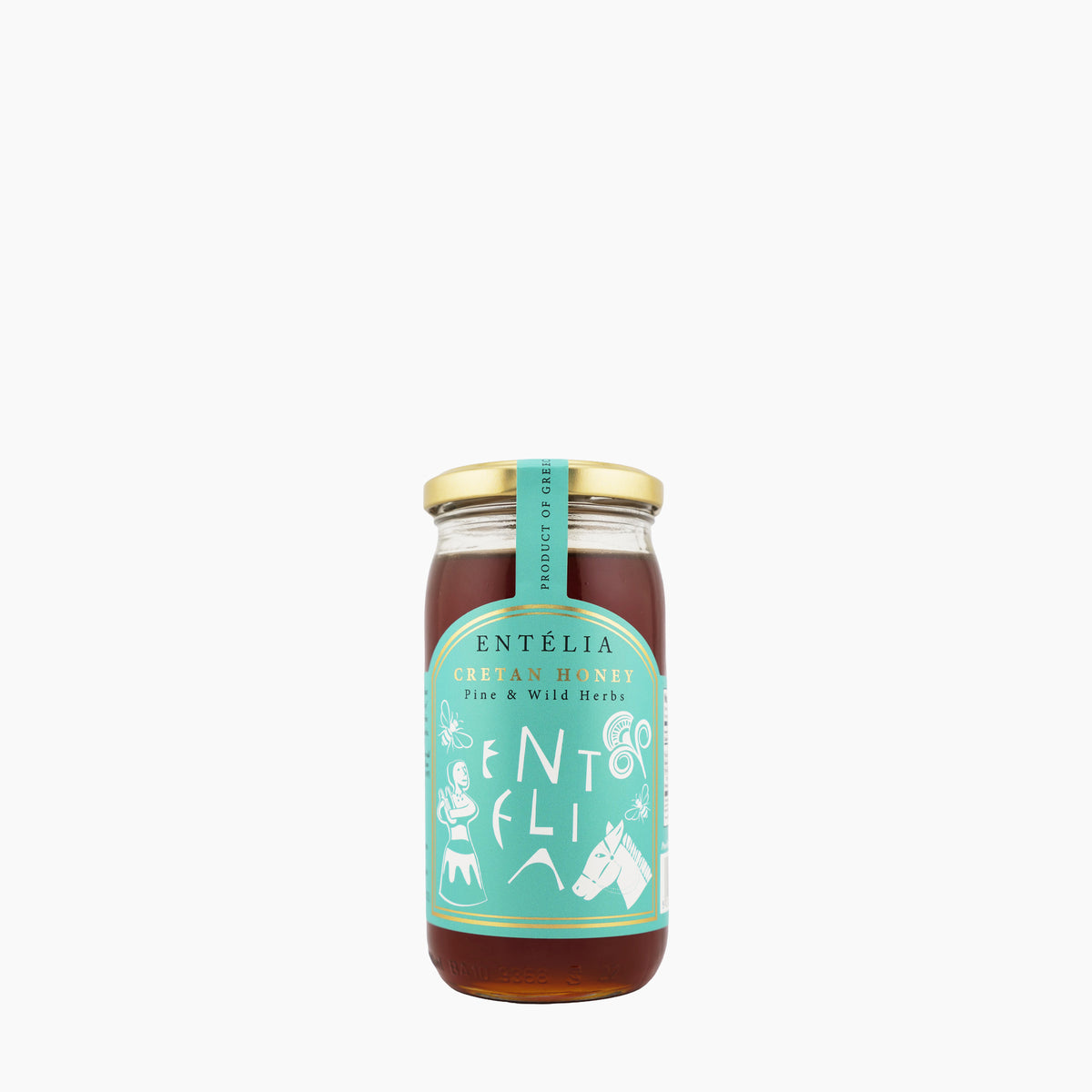 450g jar of Entelia Pine & Wild Herbs Cretan Honey from Greece.