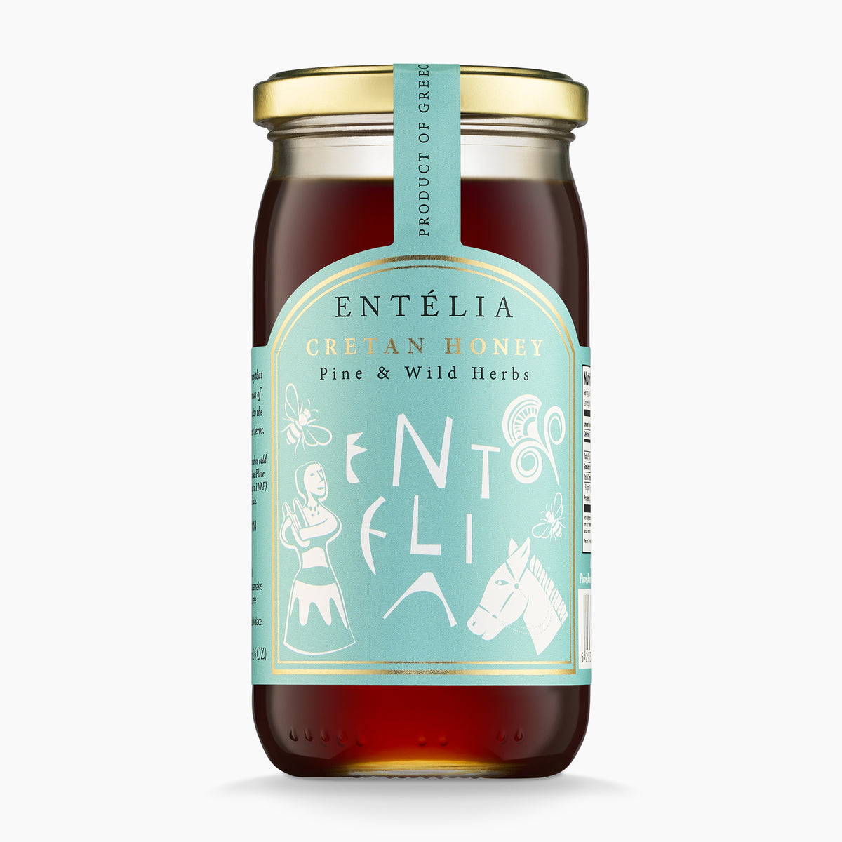 A 450g jar of Entelia Pine & Wild Herbs Cretan Honey from Greece.