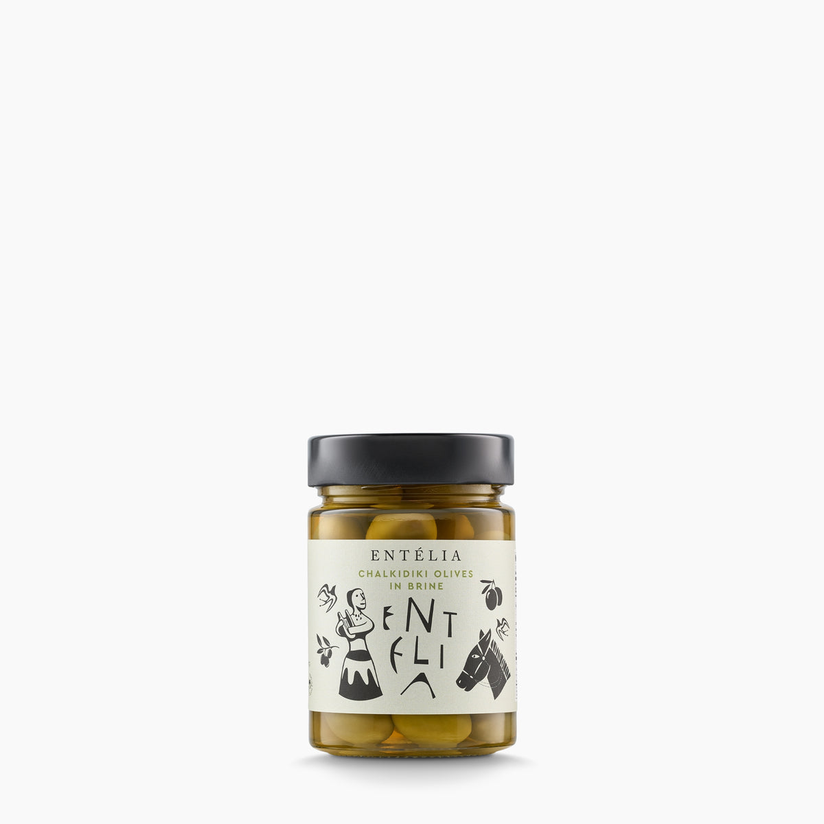 360g jar of Entelia Chalkidiki Olives in Brine from Greece.