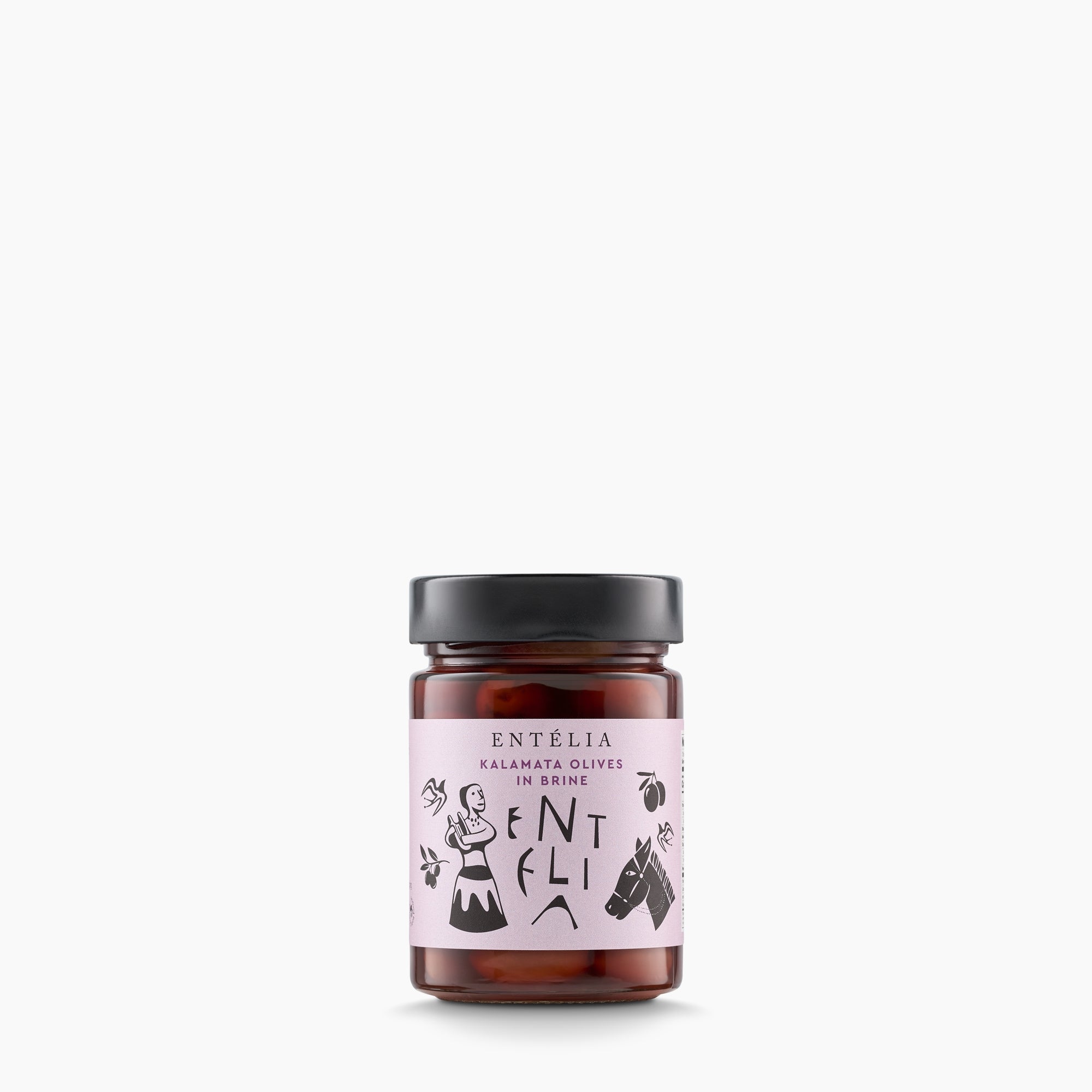 360g jar of Entelia Kalamata Olives in Brine from Greece.