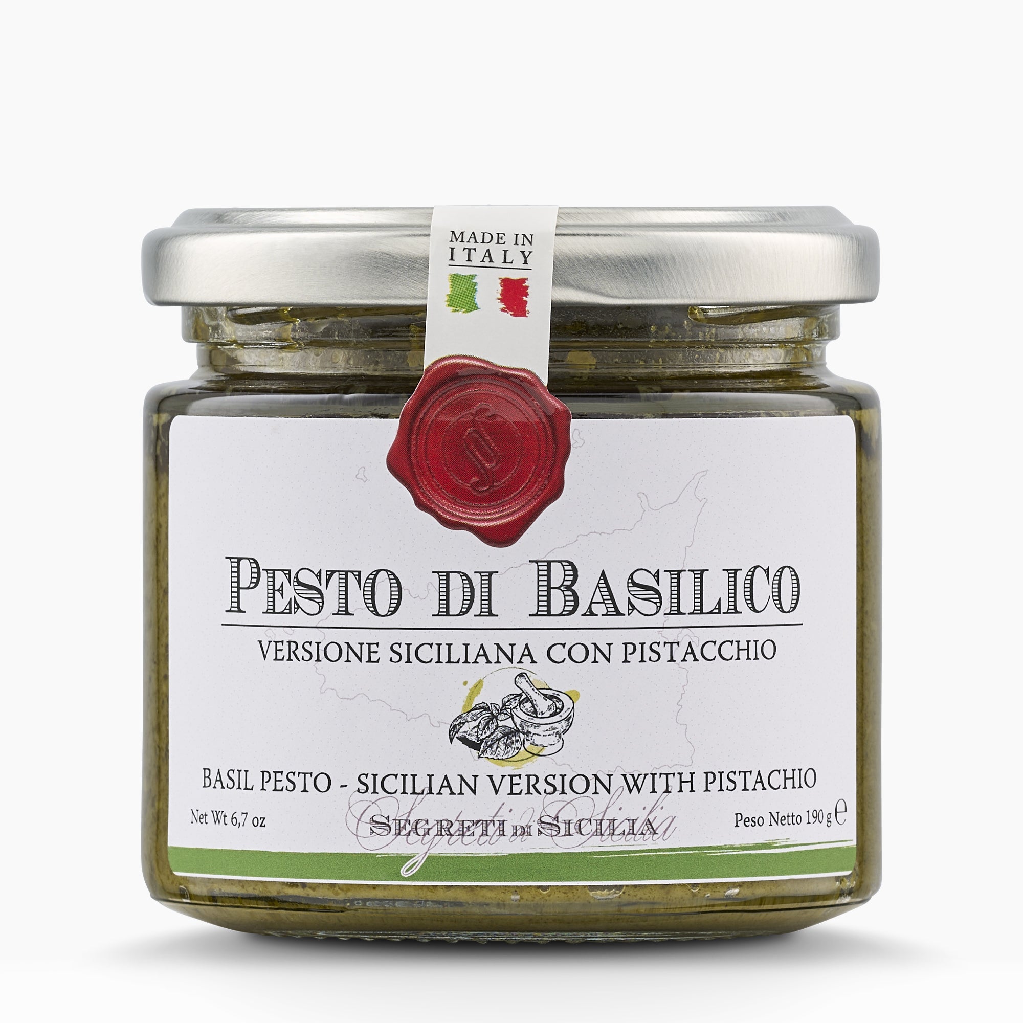 190g jar of Frantoi Cutrera Sicilian Basil Pesto from Italy.