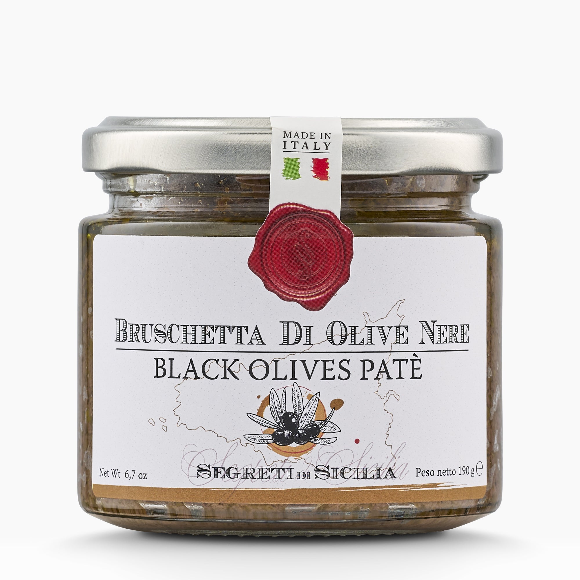 190g jar of Frantoi Cutrera Tonda Iblea Black Olive Pate from Italy.