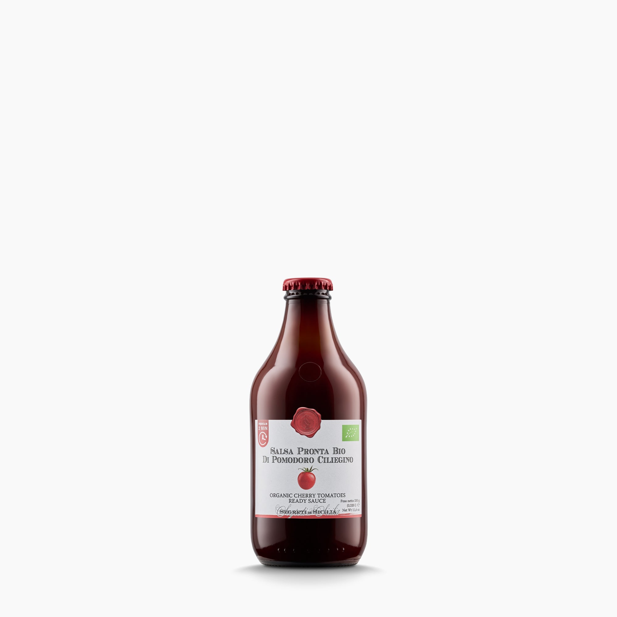 330g bottle of Frantoi Cutrera Organic Cherry Tomato Ready Sauce from Sicily, Italy.