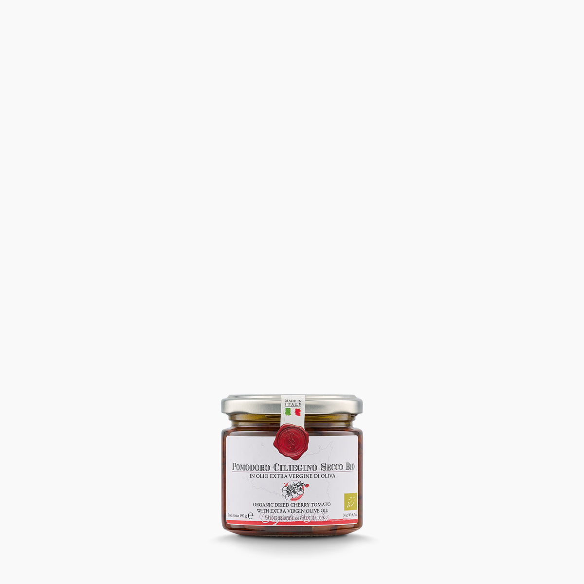 190g jar of Frantoi Cutrera Organic Dried Cherry Tomatoes from Italy.