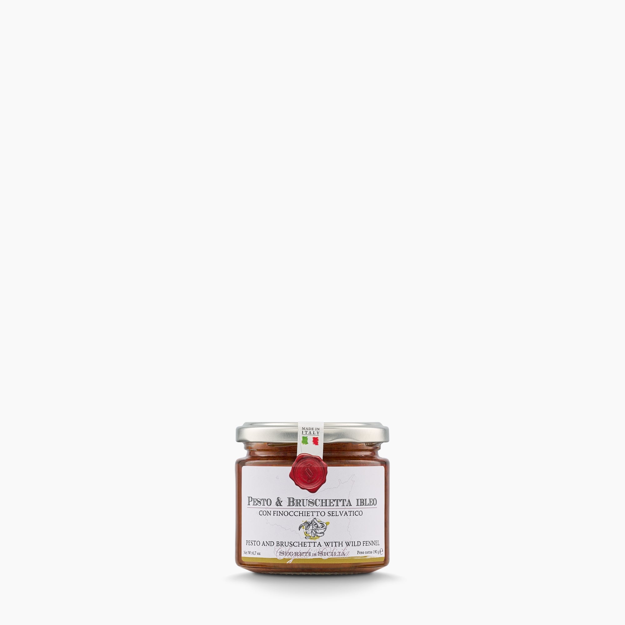 Frantoi Cutrera Pesto and Bruschetta in a 190g glass jar.