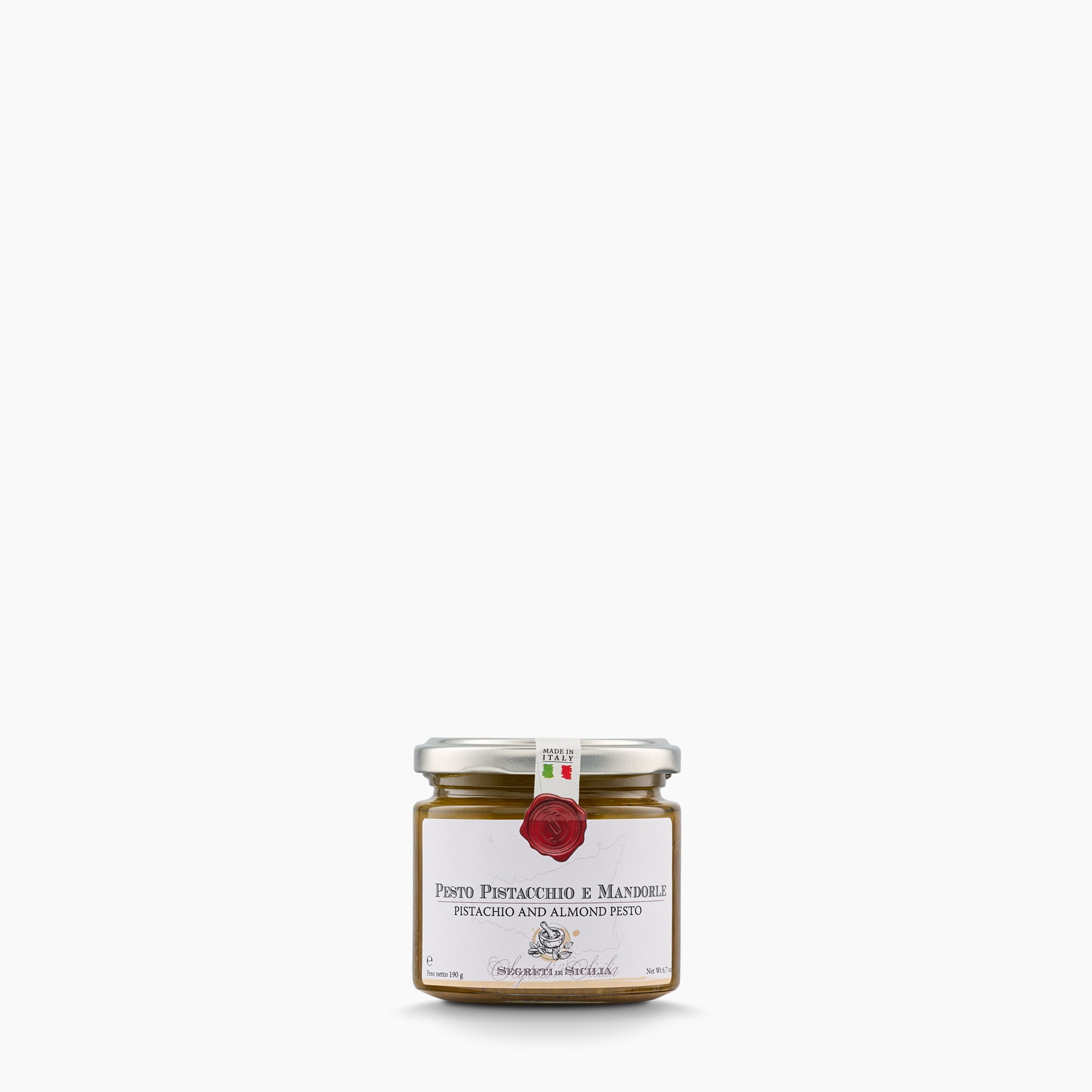 Frantoi Cutrera Pistachio and Almond Pesto in a 190g glass jar.