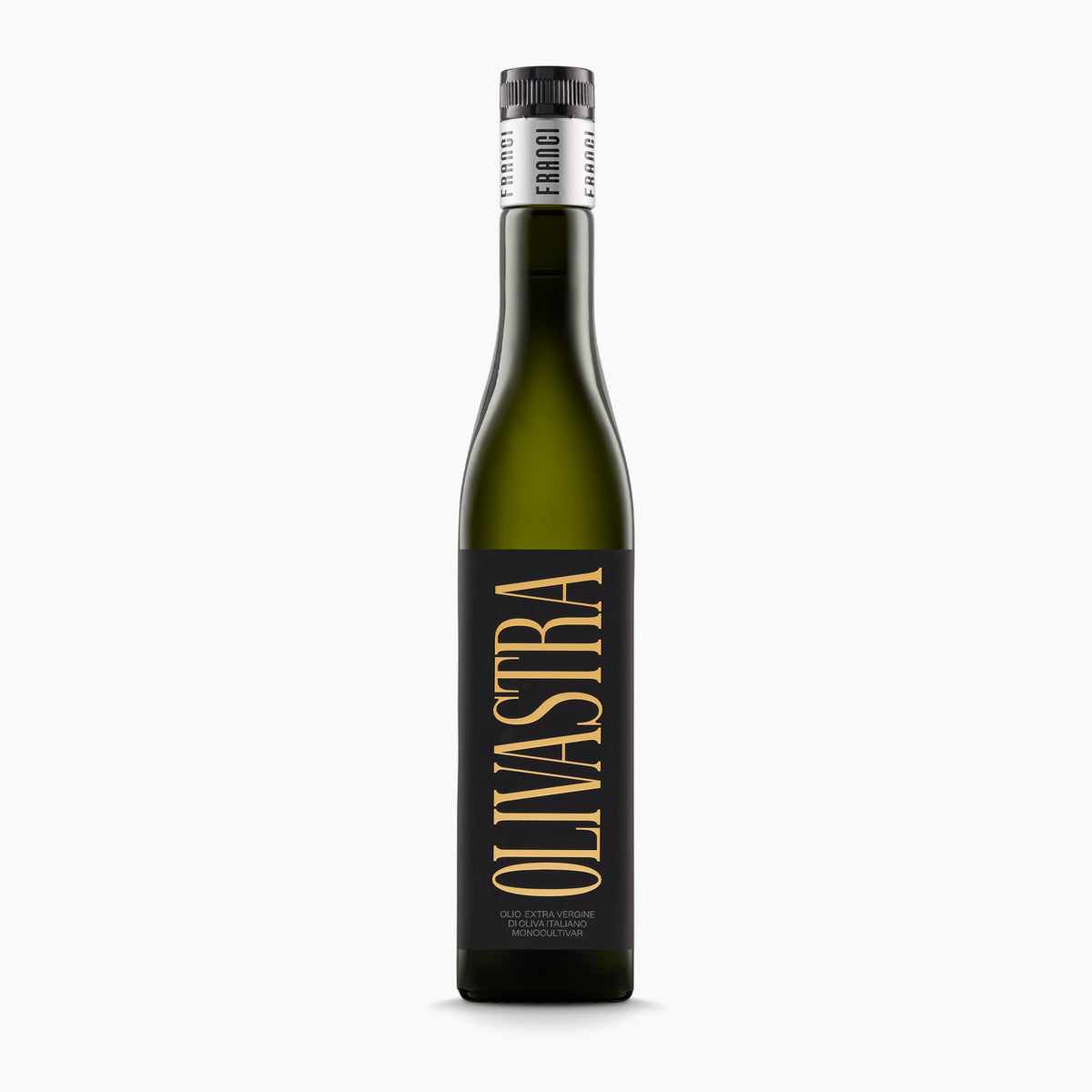 Franci Olivastra Seggianese 500 ml extra virgin olive oil bottle from Tuscany, Italy.