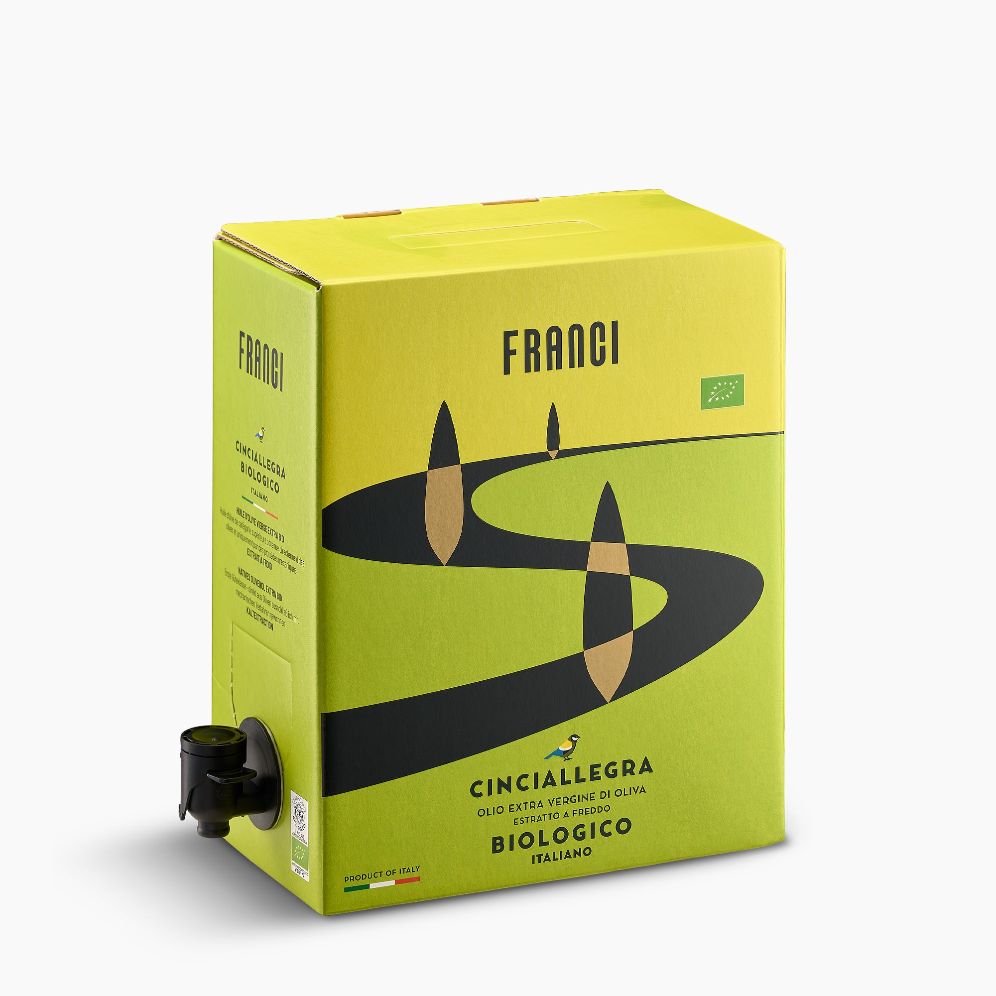 Franci Bio Organic 3L Bag-in-Box with a black dispensing spout extended.