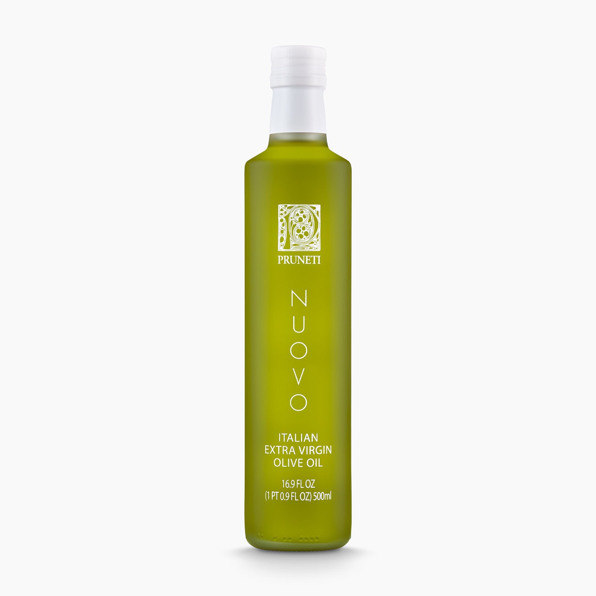 Frantoio Pruneti Olio Nuovo extra virgin olive oil in a 500ml bottle.
