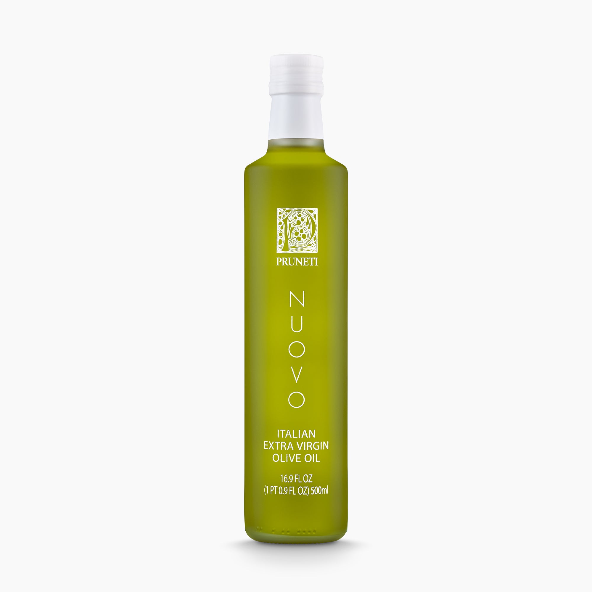 Frantoio Pruneti Olio Nuovo extra virgin olive oil in a 500ml bottle.