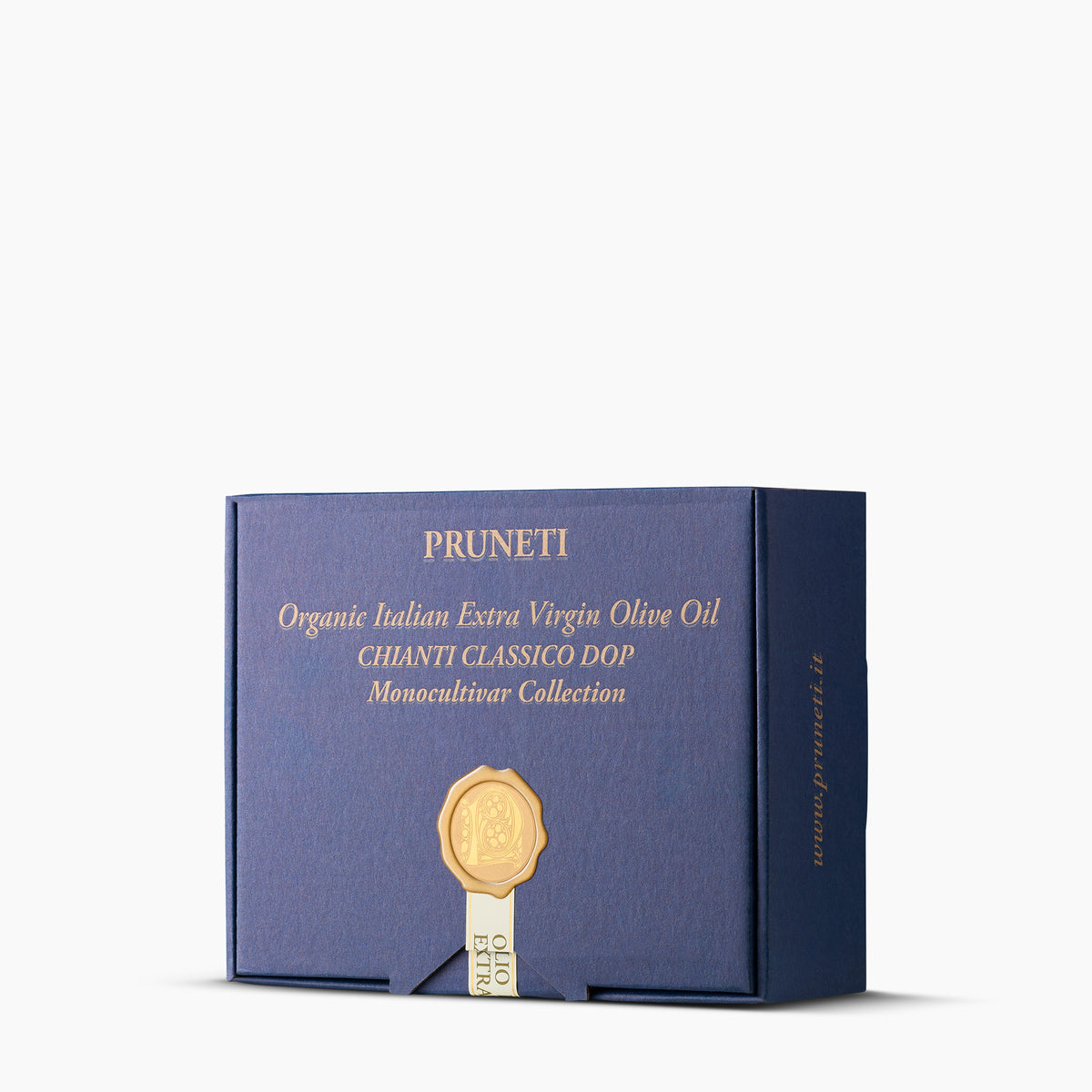 Elegant blue Pruneti Mignon Collection gift box.