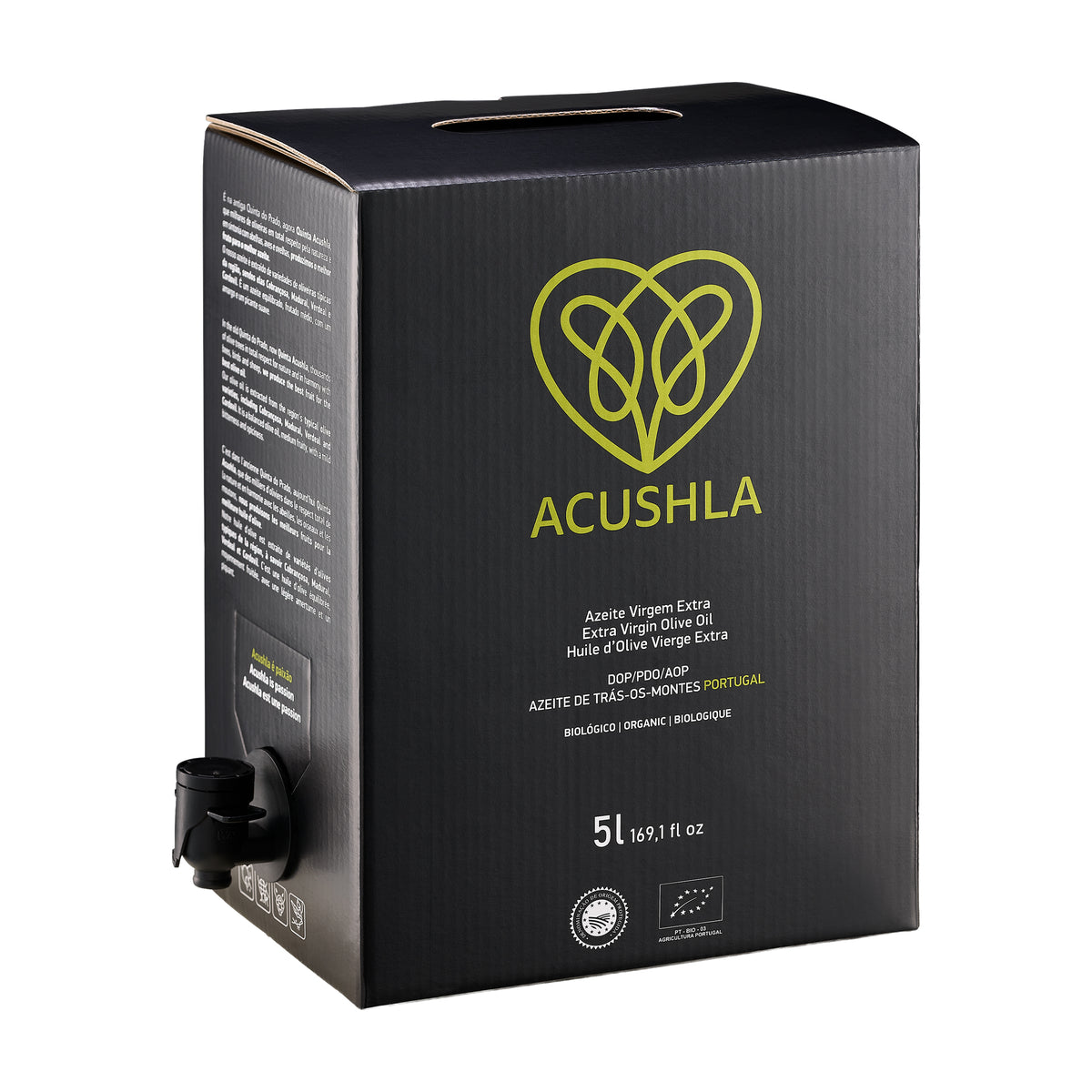 Acushla Organic DOP Trás-os-Montes 5L Bag-in-Box with dispensing spout extended.