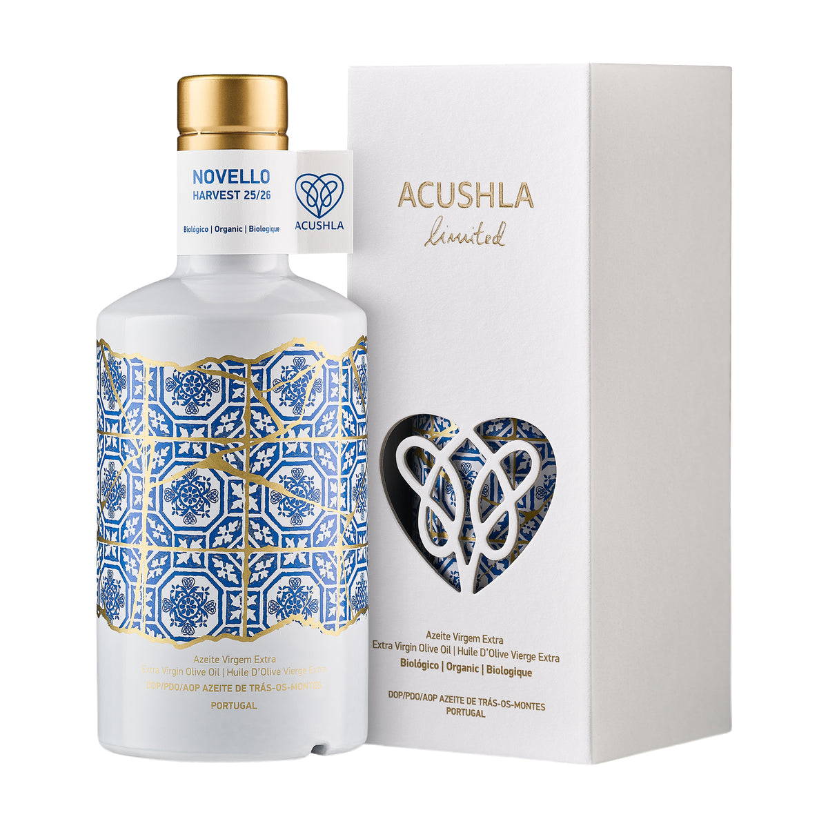Acushla Organic DOP Trás-os-Montes Novello 500 ml bottle with its gift box.