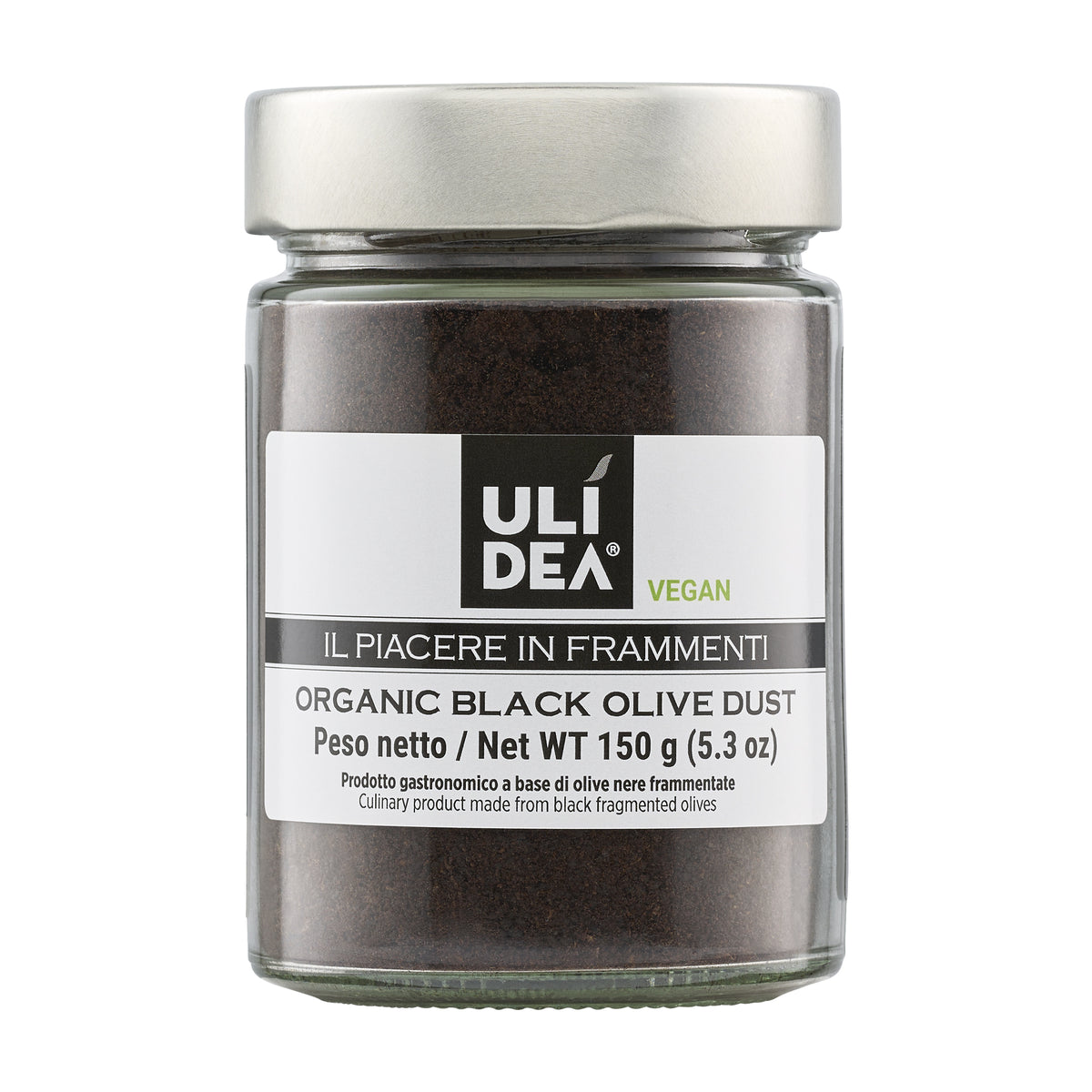150g jar of ULIDEA Organic Black Olive Dust from Italy.