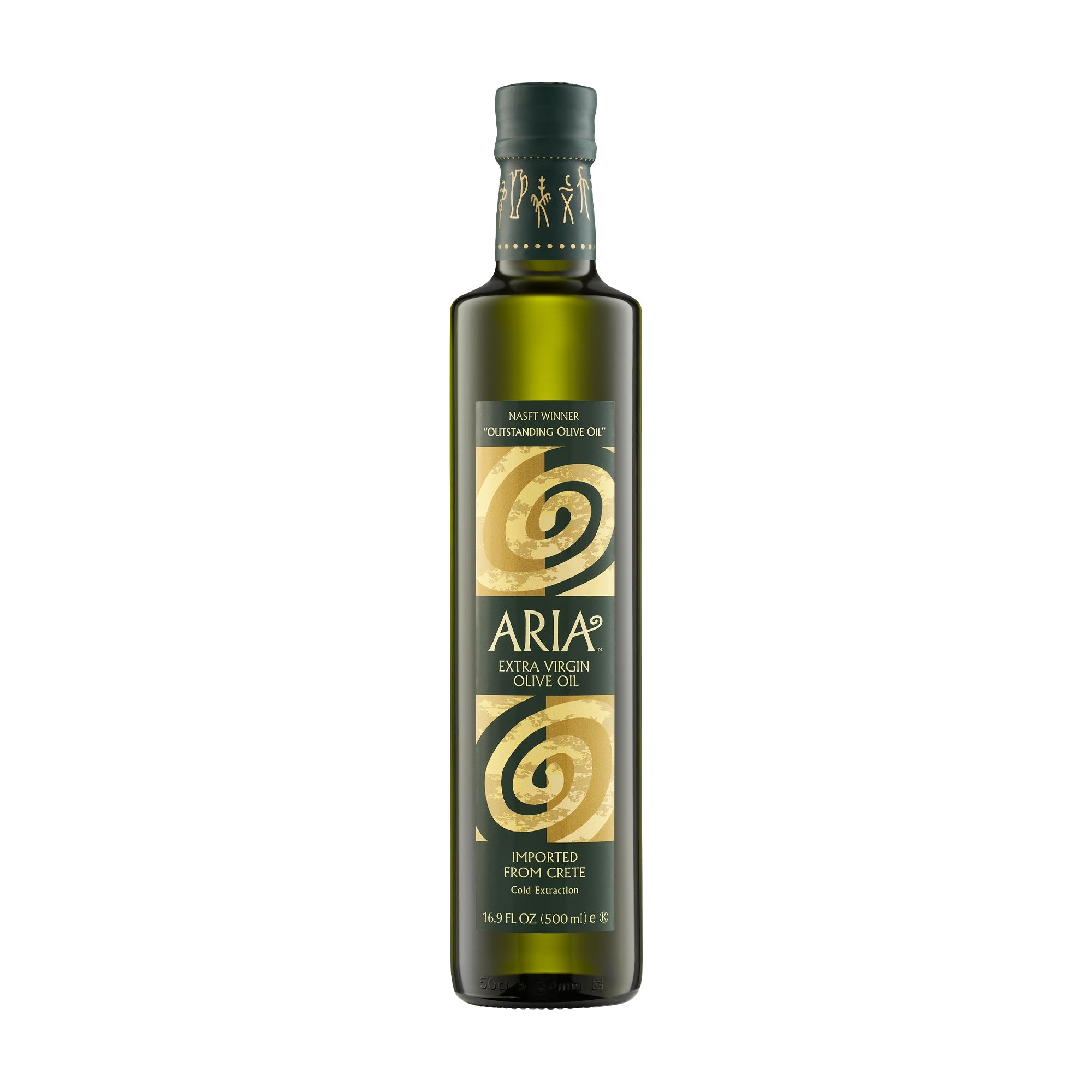 500 ml bottle of Aria Greek extra virgin olive oil from Crete, Greece.