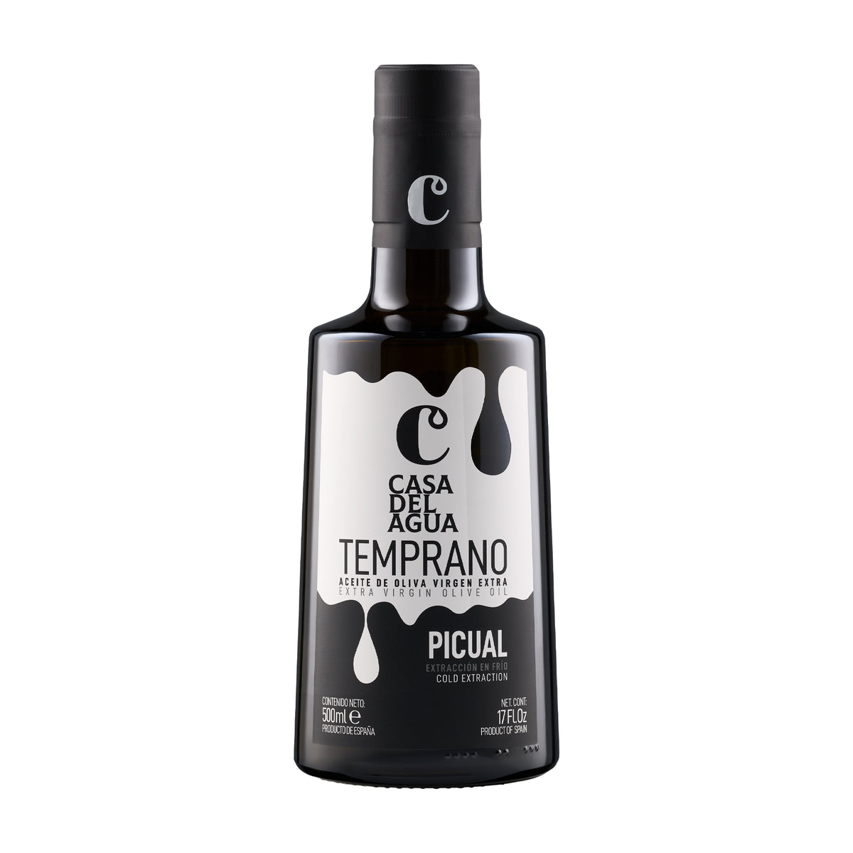 500 ml bottle of Casa del Agua Early Harvest Picual extra virgin olive oil.