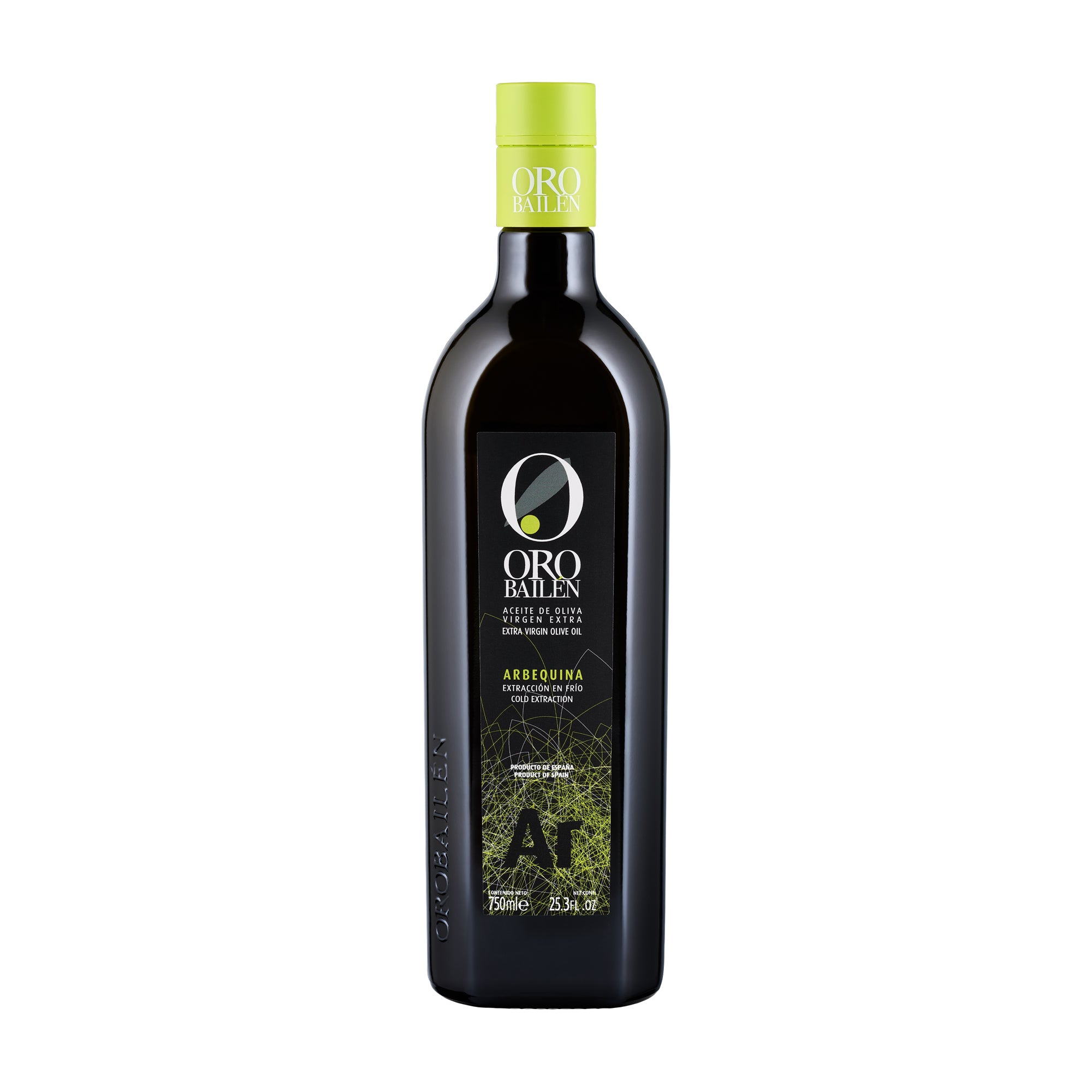 A 750ml bottle of Oro Bailen Reserva Familiar Arbequina extra virgin olive oil.
