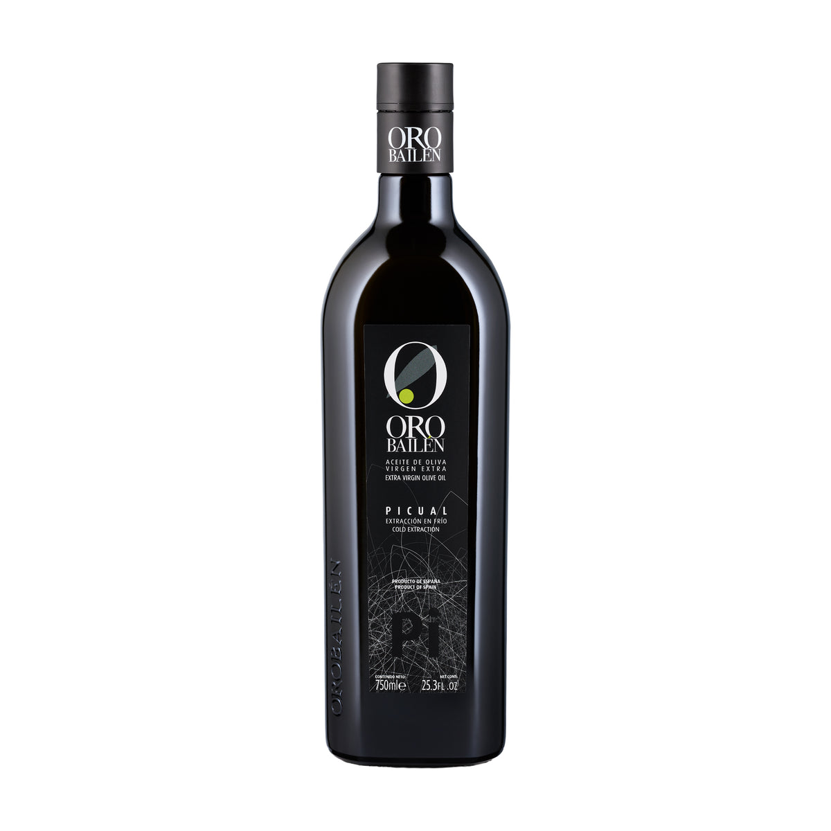 Oro Bailen Reserva Familiar Picual extra virgin olive oil, 750ml bottle.