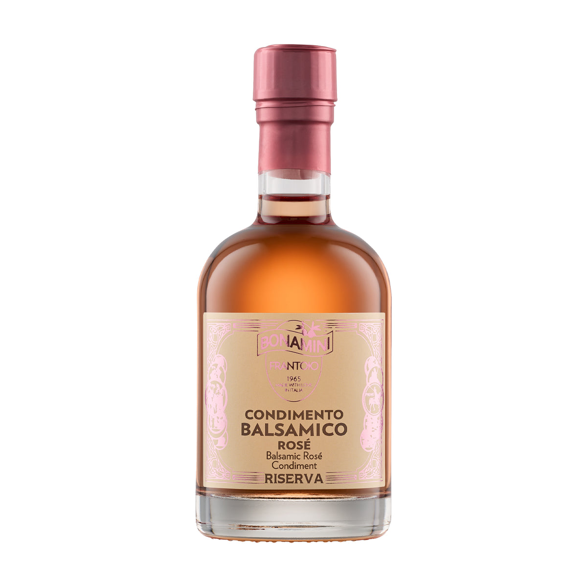 Frantoio Bonamini Riserva Rose Balsamic Condiment from Italy in 250 ml bottle.