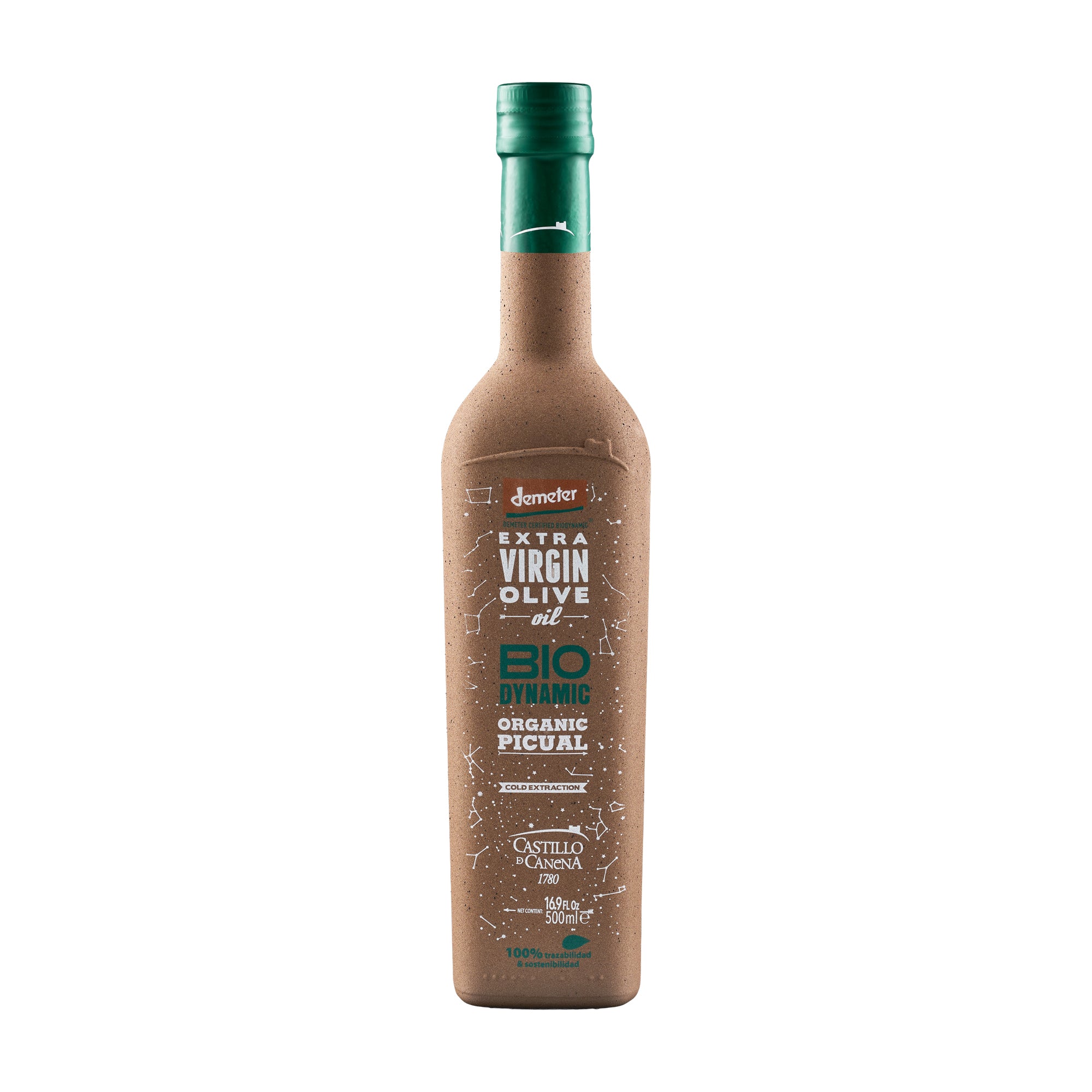 500 ml bottle of Castillo de Canena Biodynamic Picual extra virgin olive oil.