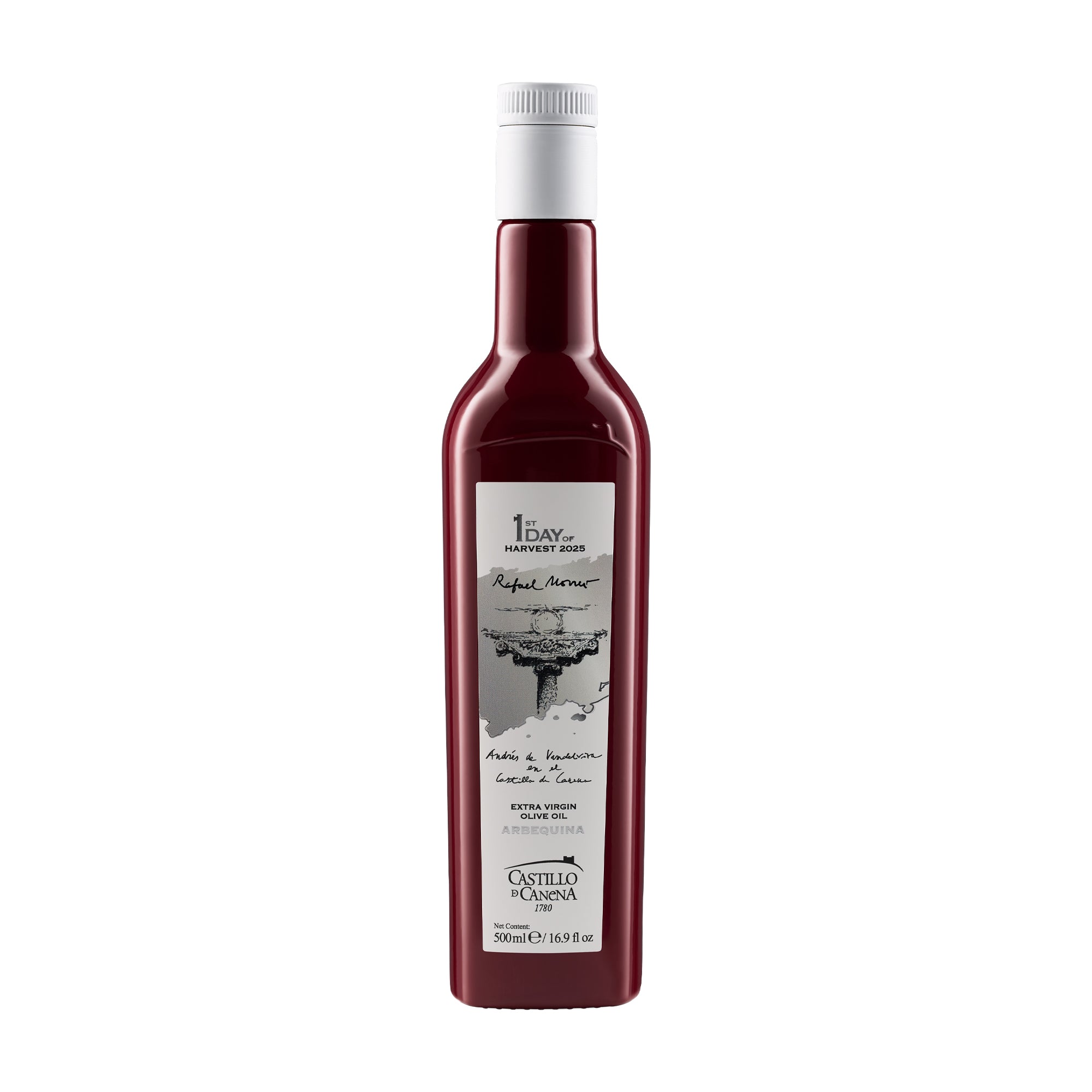 500 ml bottle of Castillo de Canena First Day Harvest Arbequina extra virgin olive oil.