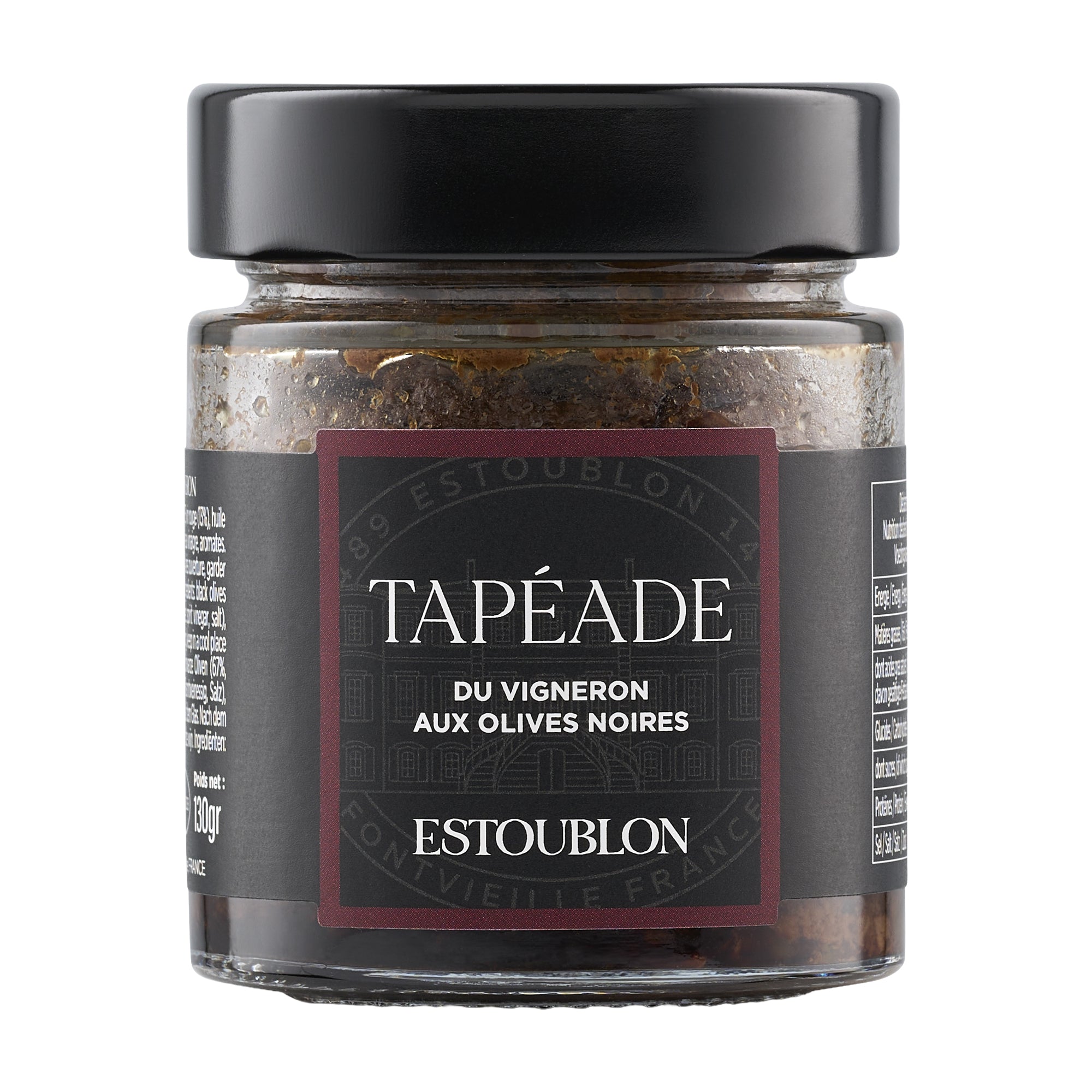 130g jar of Estoublon Black Olive Tapeade from France.