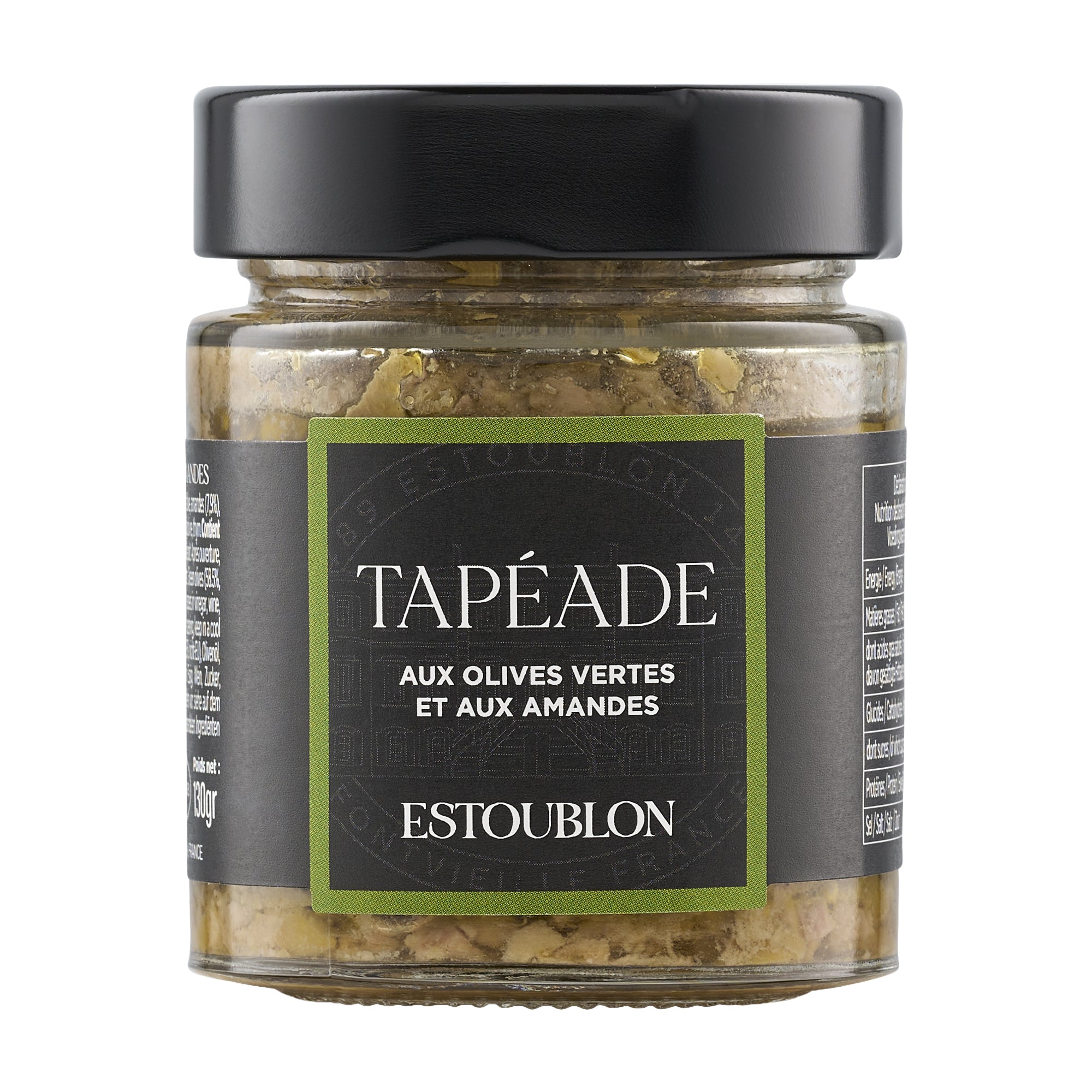 130g jar of Estoublon Green Olive with Almond Tapeade from France.