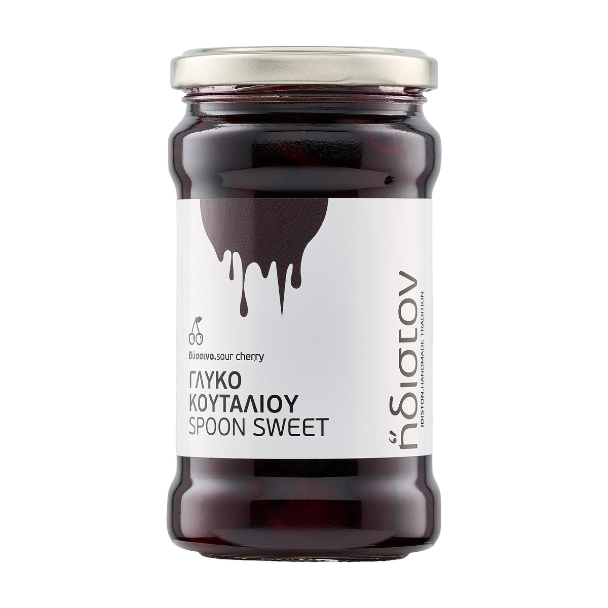 380g jar of Idiston Sour Cherry Spoon Sweet from Greece.