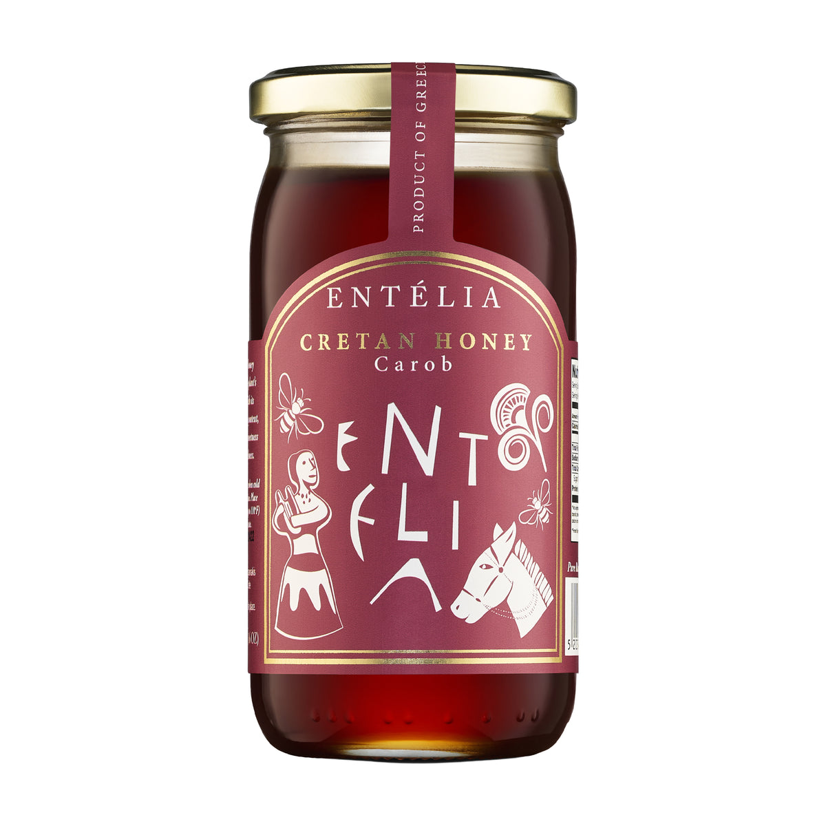 A 450g jar of Entelia Carob Cretan Honey from Greece.