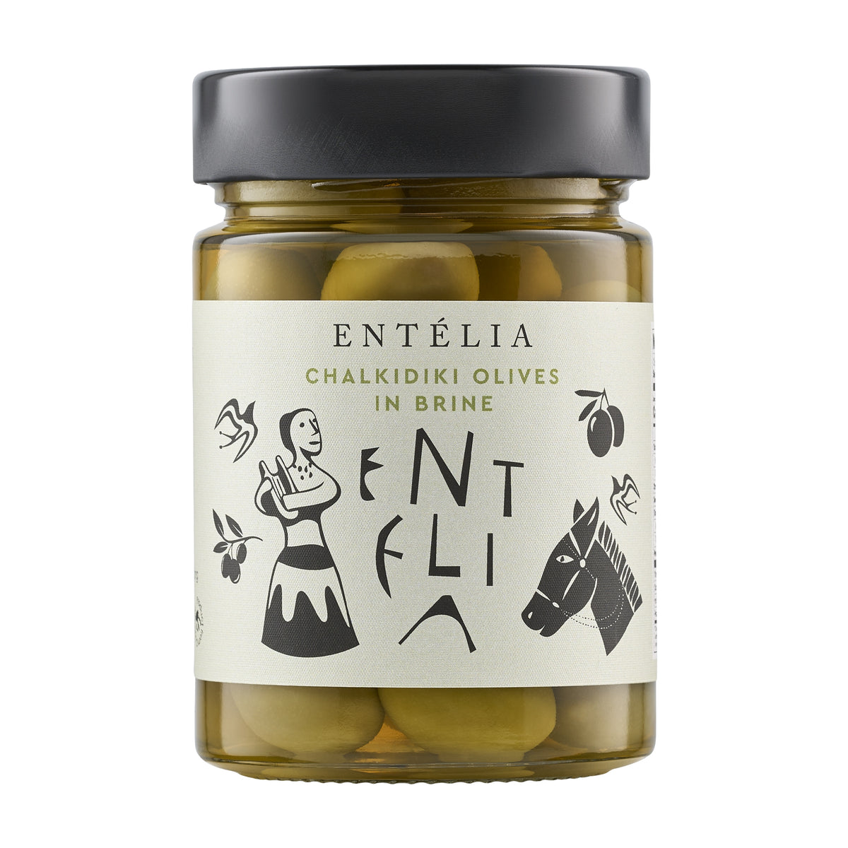 360g jar of Entelia Chalkidiki Olives in Brine from Greece.