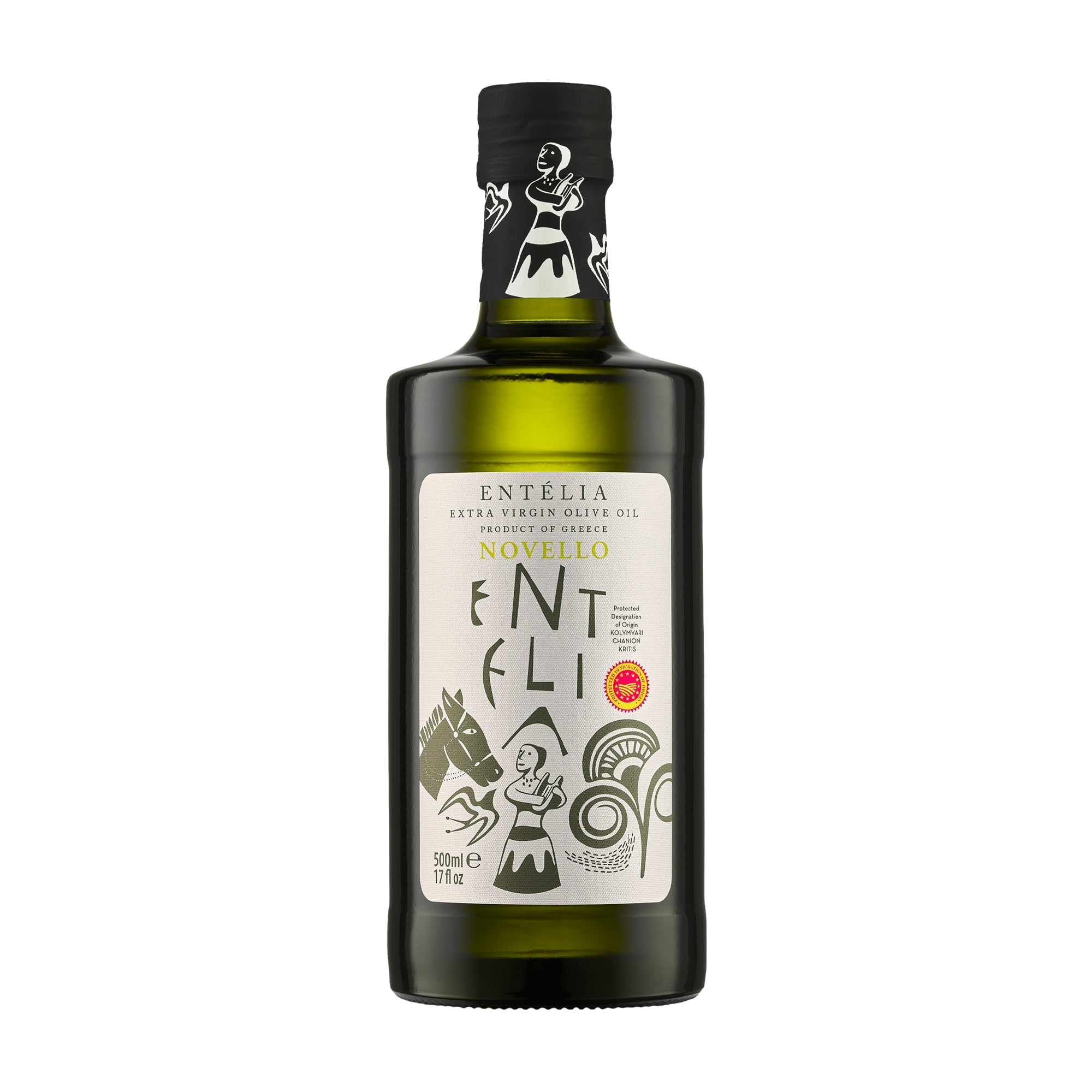 Entelia Novello 500ml extra virgin olive oil bottle.