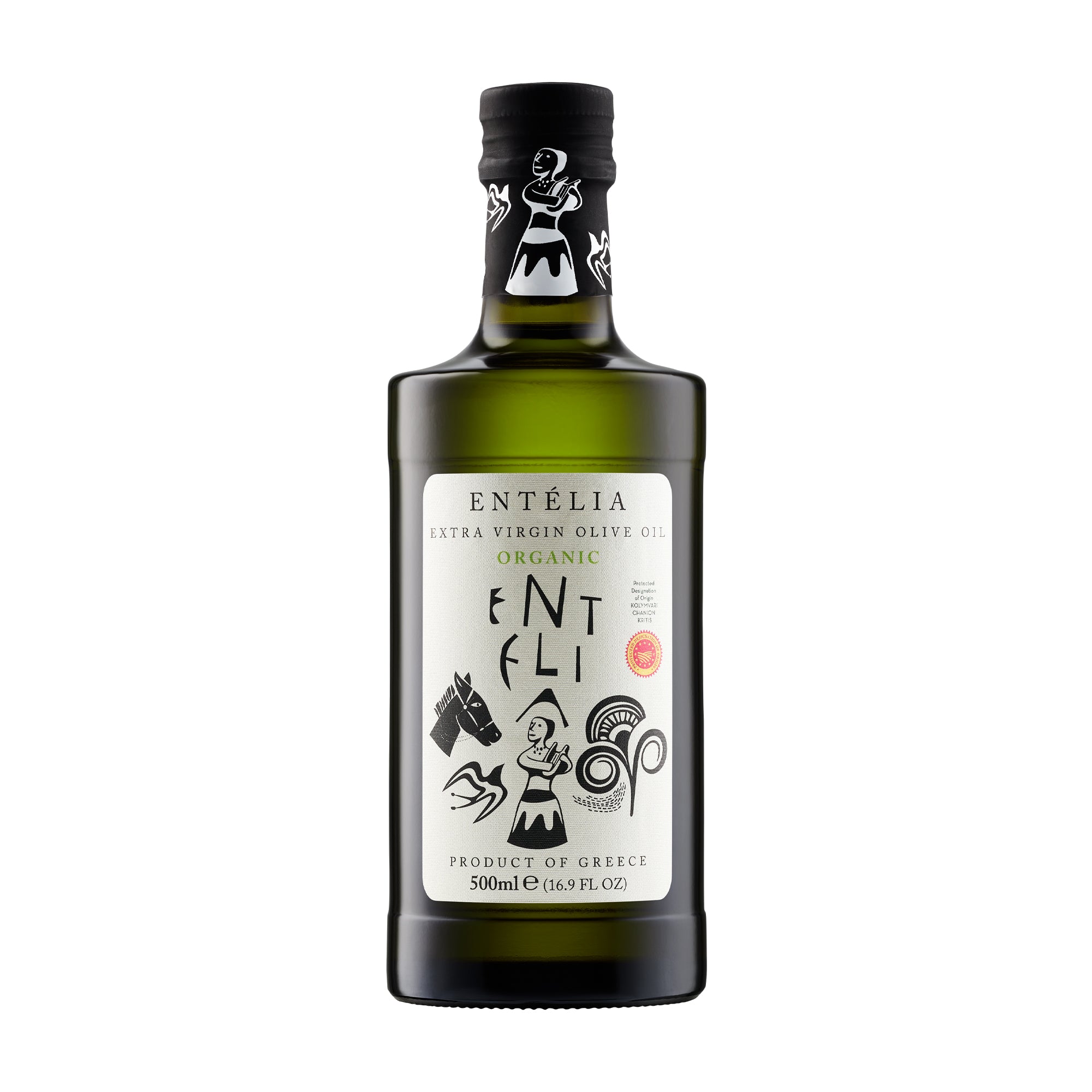 500 ml Entelia Organic extra virgin olive oil in a dark bottle.