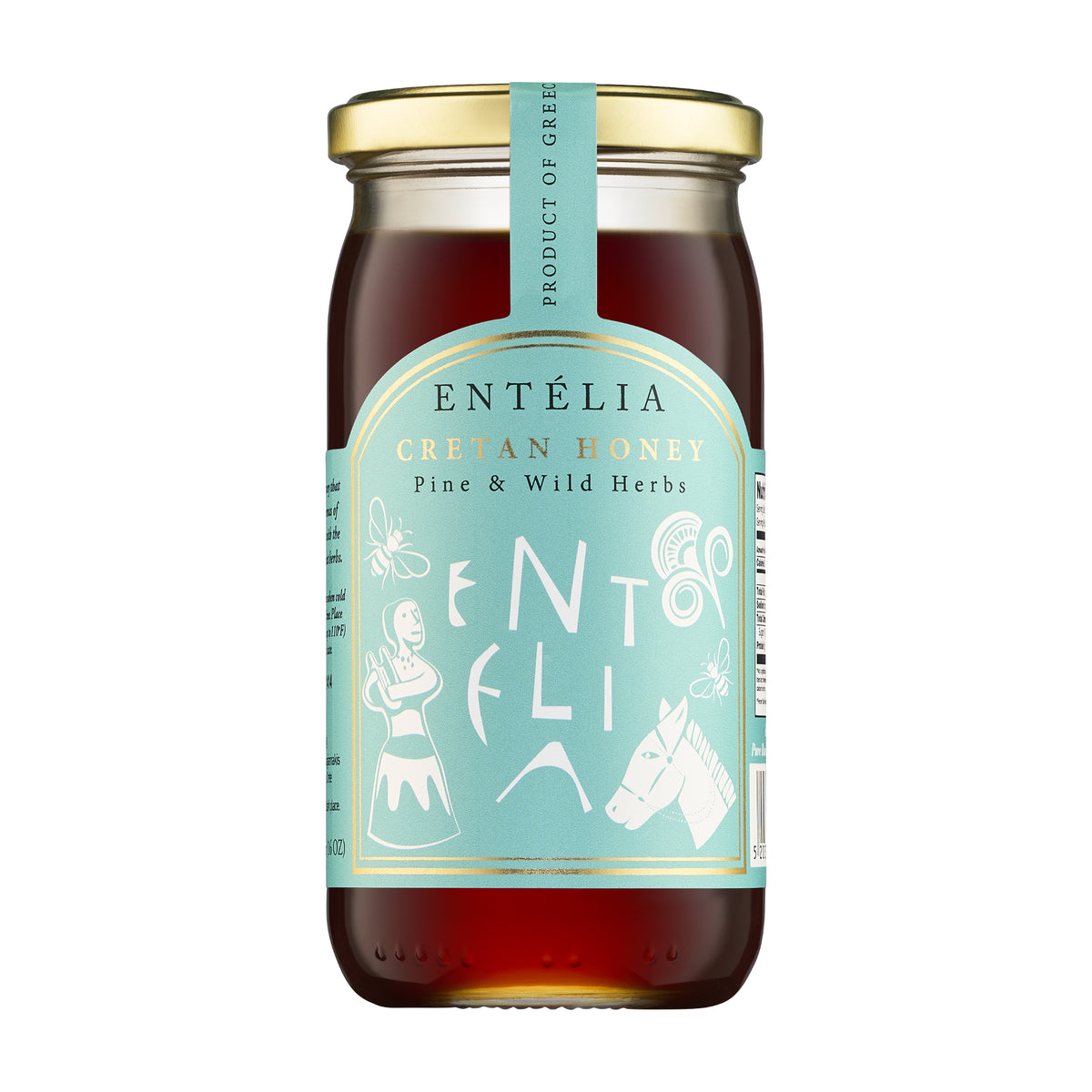 A 450g jar of Entelia Pine & Wild Herbs Cretan Honey from Greece.