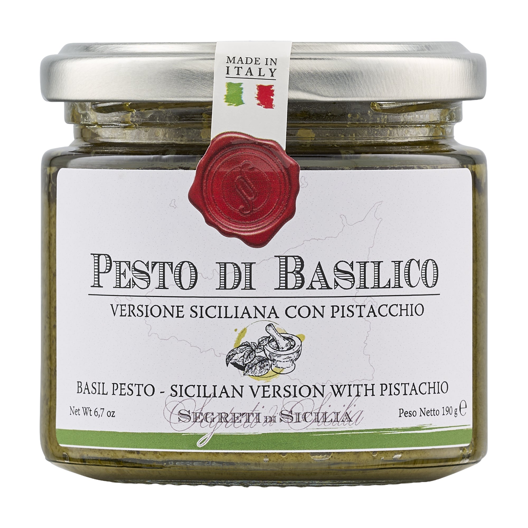 190g jar of Frantoi Cutrera Sicilian Basil Pesto from Italy.