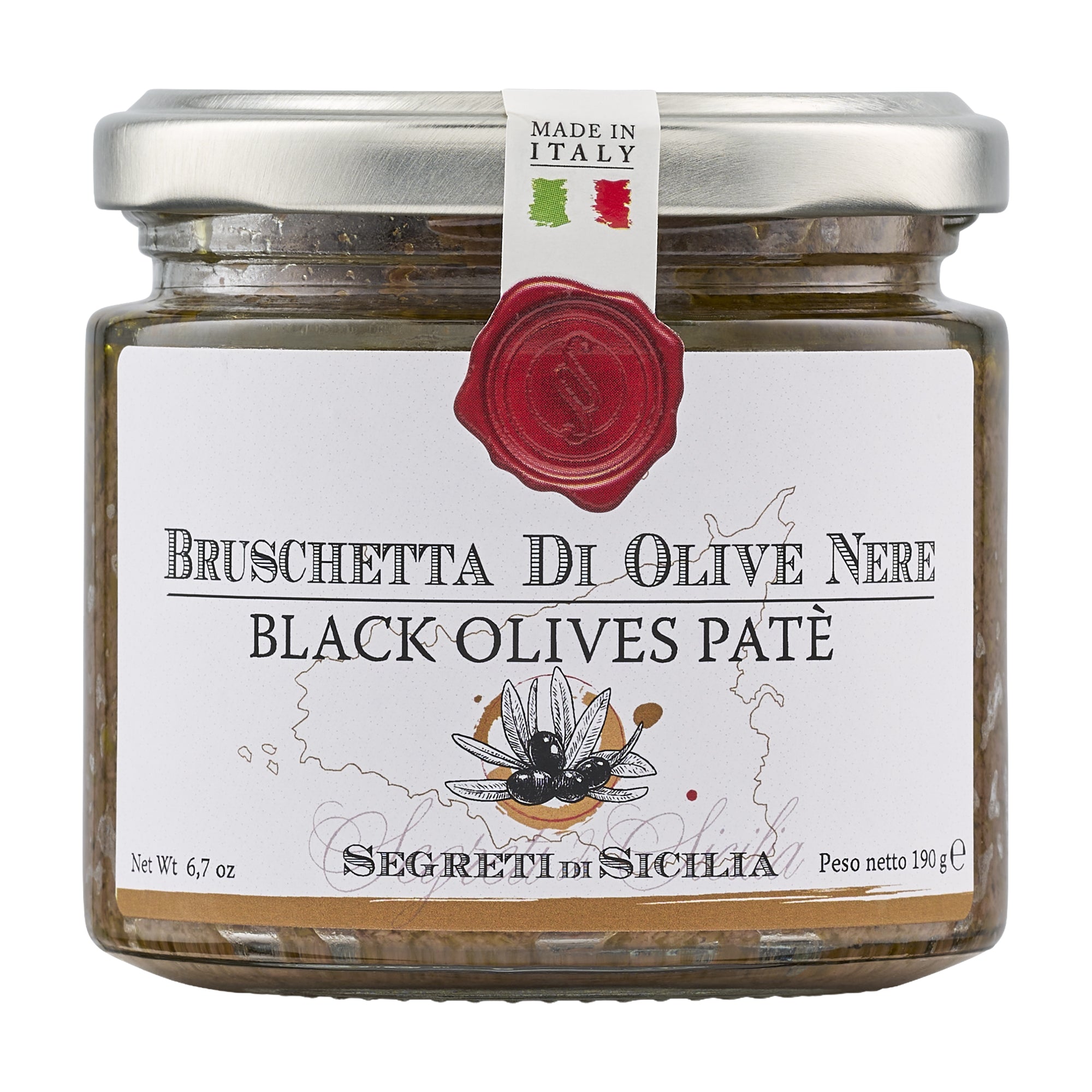 190g jar of Frantoi Cutrera Tonda Iblea Black Olive Pate from Italy.