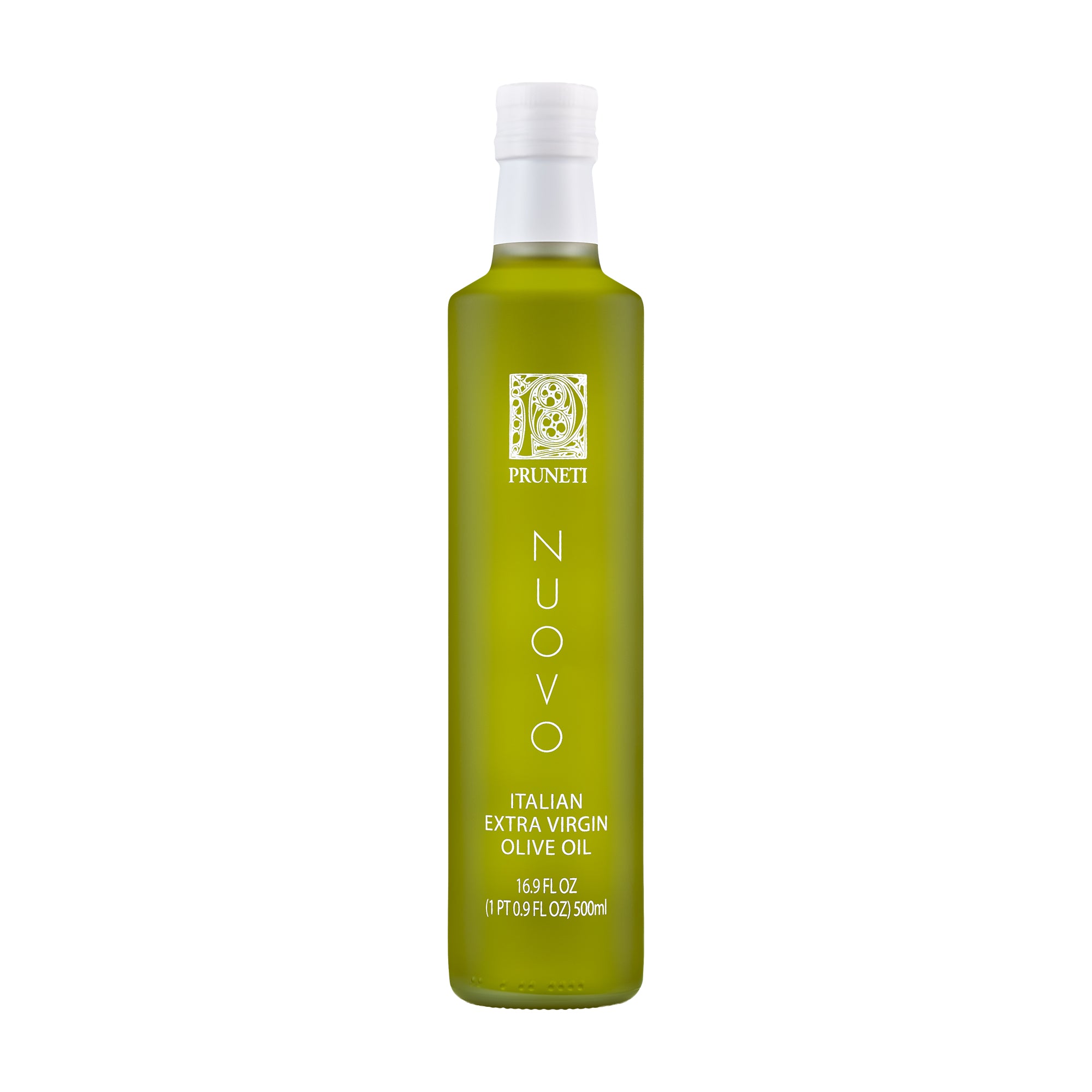 Frantoio Pruneti Olio Nuovo extra virgin olive oil in a 500ml bottle.