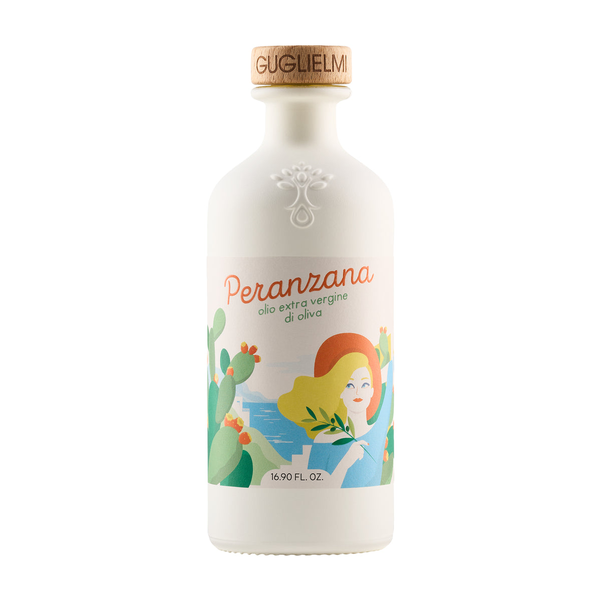 500 ml bottle of Guglielmi Le Monocultivar Peranzana extra virgin olive oil.