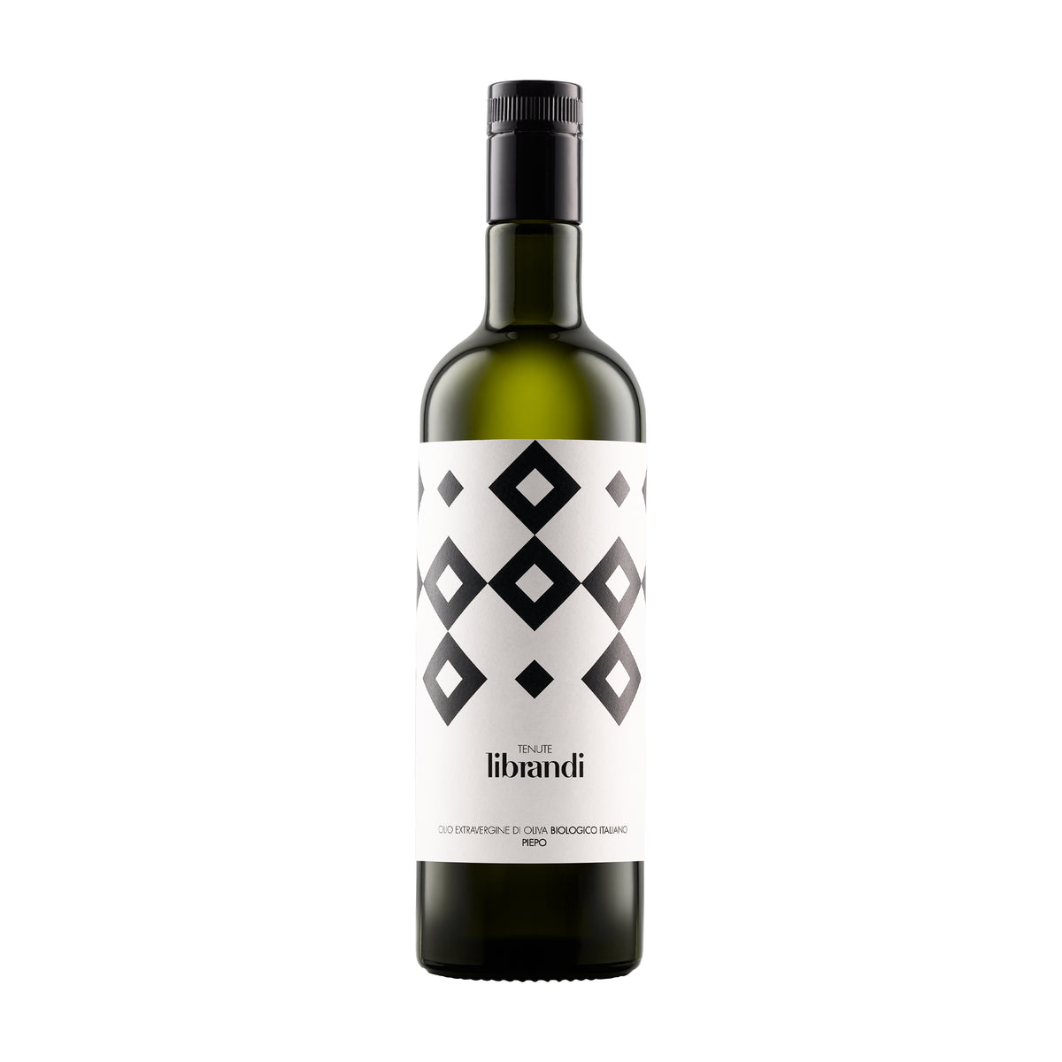 750 ml bottle of Librandi Piepo Organic extra virgin olive oil from Calabria, Italy.