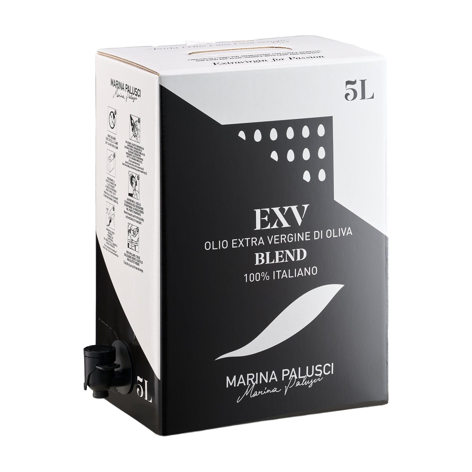 Marina Palusci L'Extravergine 5L Bag-in-Box with dispensing spout extended.