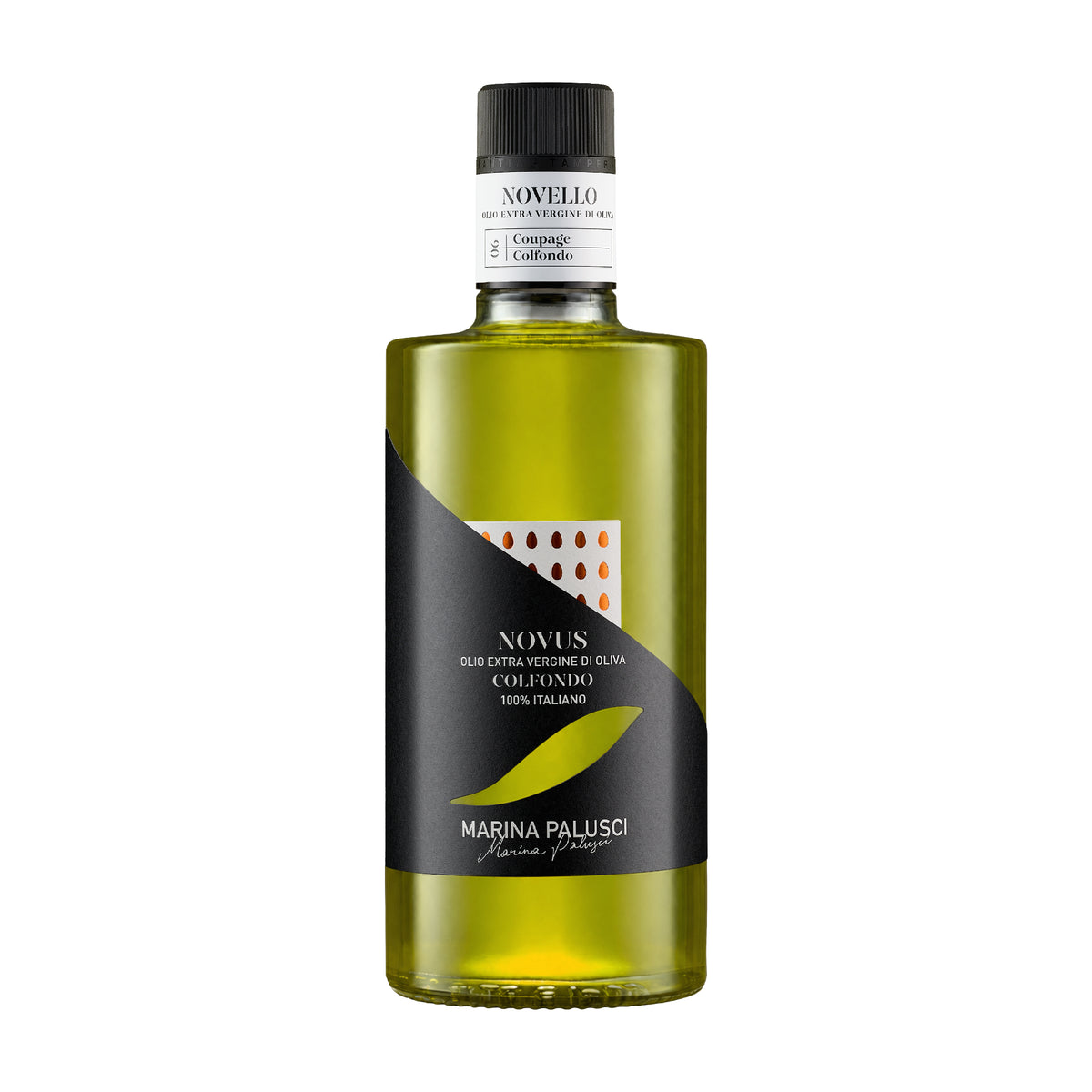 A 500ml bottle of Marina Palusci Novus
extra virgin olive oil.