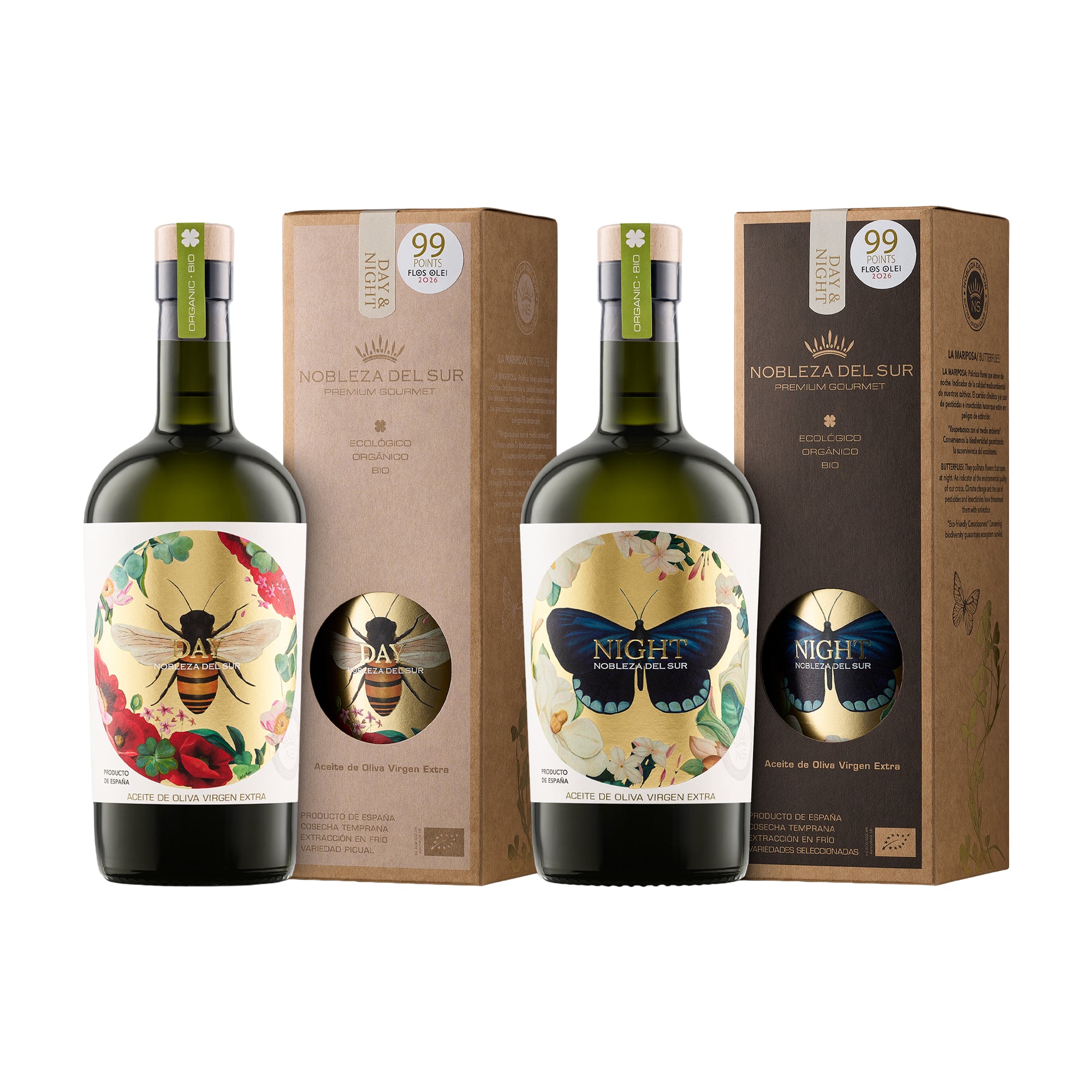 Nobleza del Sur Organic Day & Night Gift Set with two 500 ml bottles and their gift boxes.